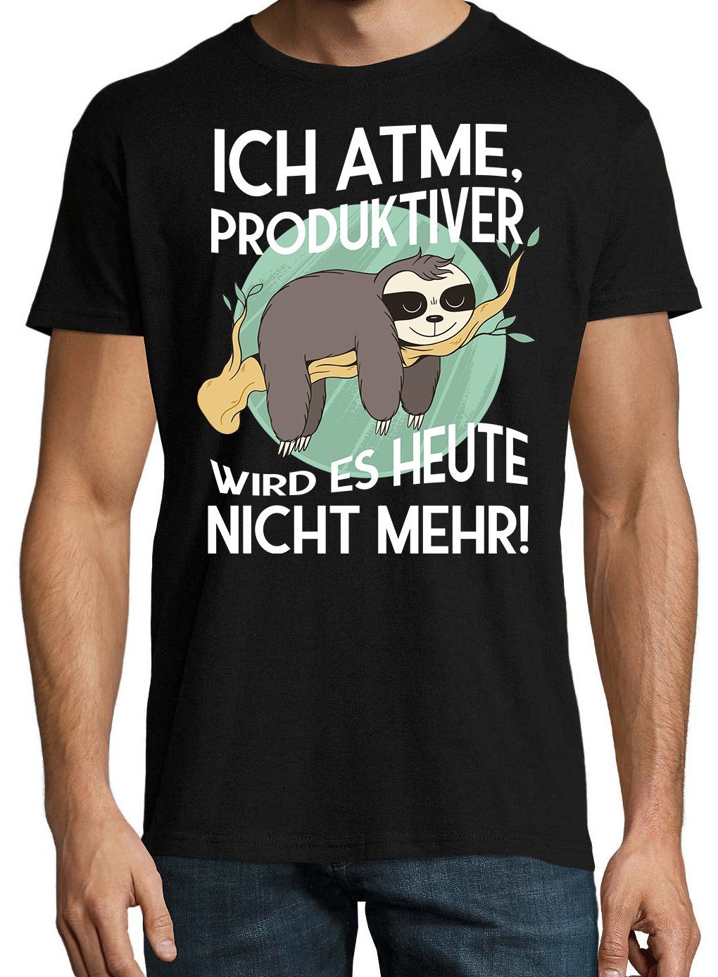 Youth Designz T-Shirt Ich es Herren heute Produktiver Atme, lustigem Schwarz wird mehr Frontprint nicht Shirt mit