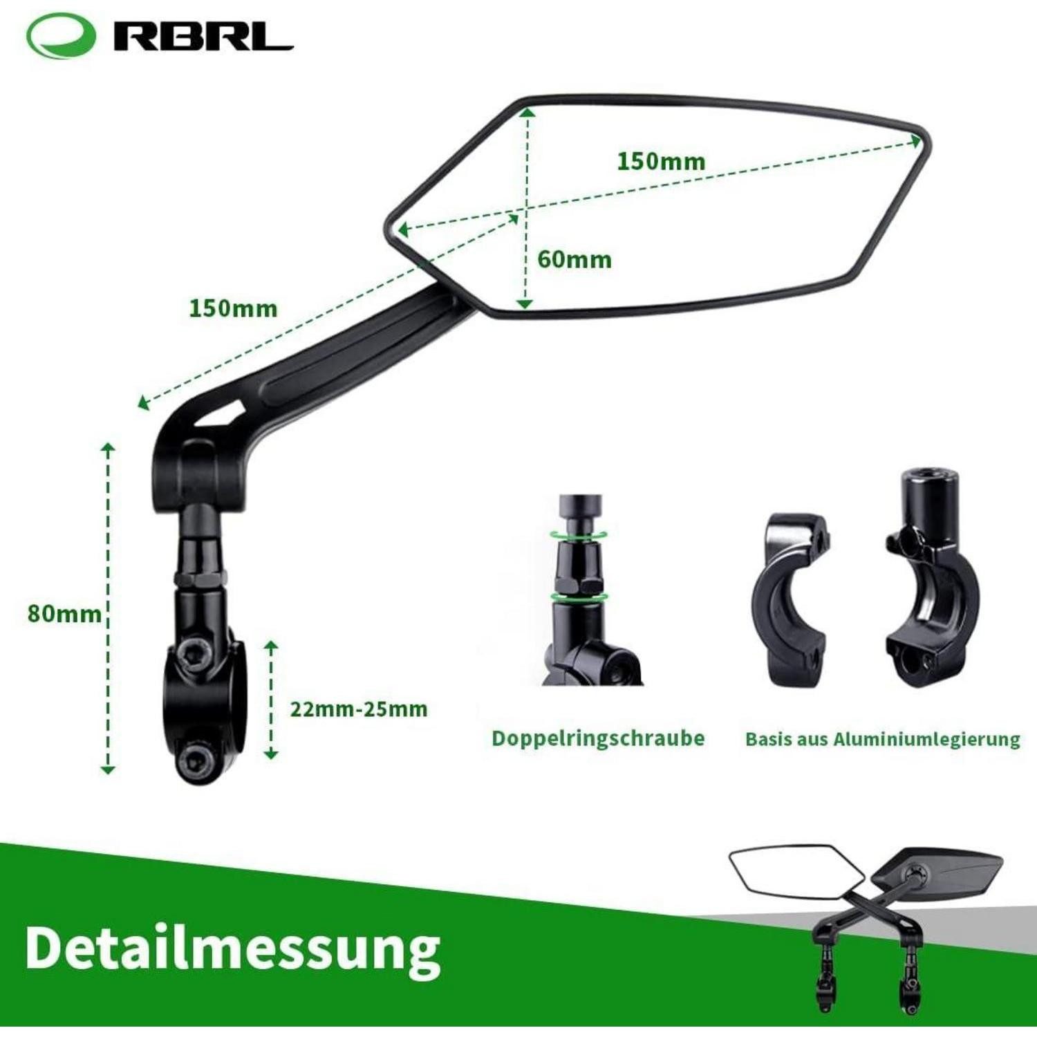 LuxusKollektion Fahrradständer RBRL-HD Fahrradrückspiegel verstellbar E-Bike Universal Lenkermodell