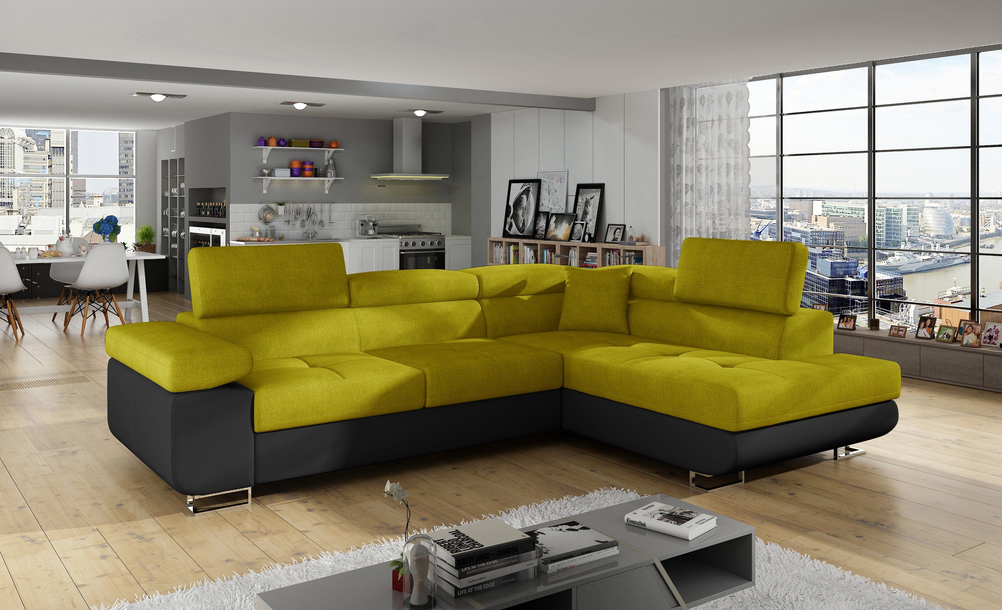 yourhouse24 Ecksofa ANTON L-form Schlafsofa Wohnlandschaft Links Rechts Couch Bettkasten Omega 68/ Soft 11