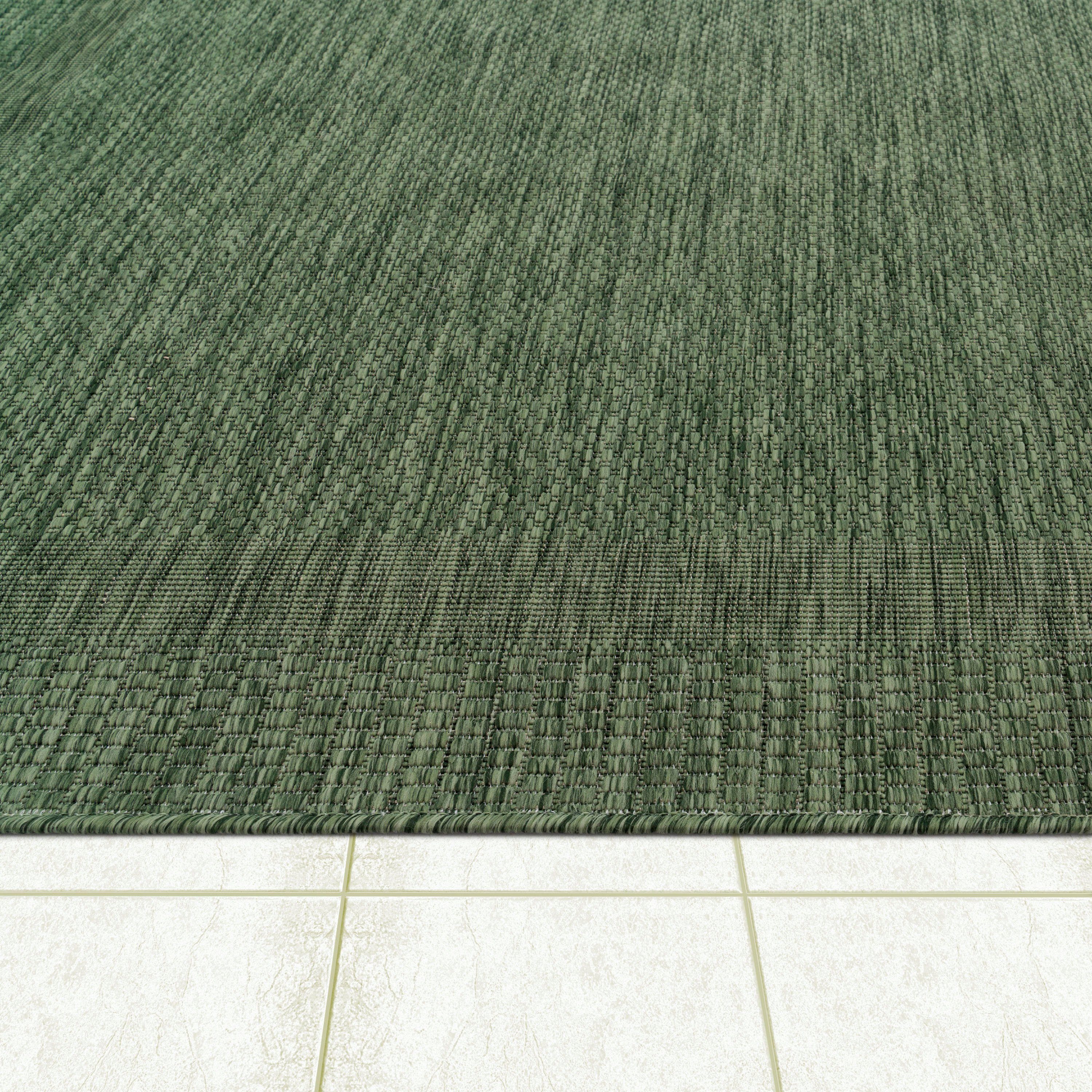 Teppich Roma 272, Paco Bordüre, 4 Outdoor dezenter Flachgewebe, mm, In- Home, mit Höhe: meliert, geeignet rund, grün und