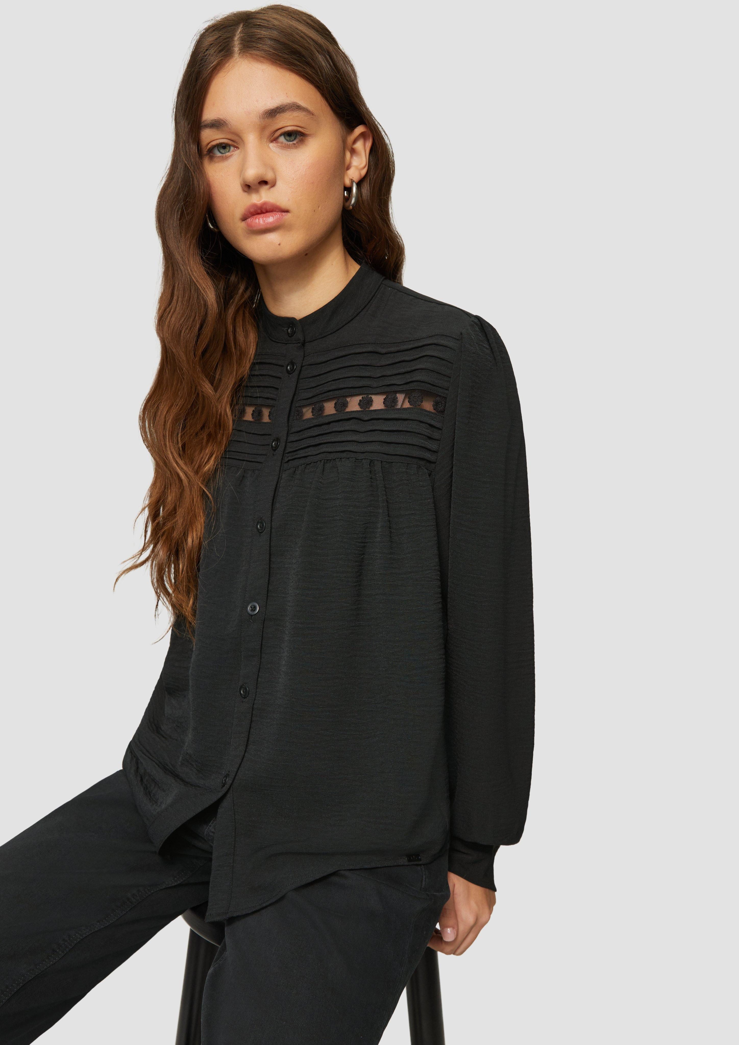 QS Langarmbluse Durchgeknöpfte Bluse mit Spitzeneinsatz günstig online kaufen