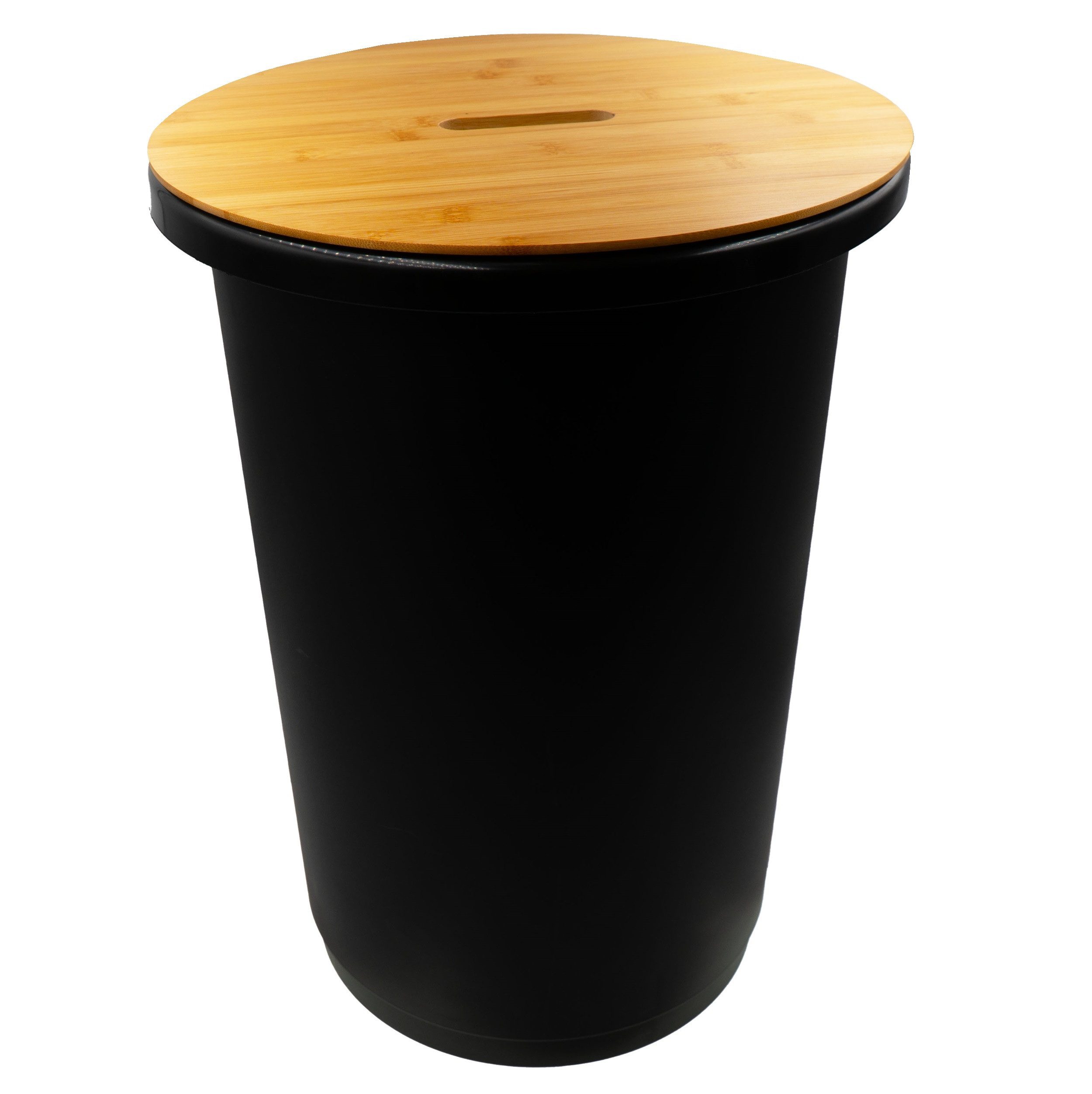 hrb Mülleimer Maxitonne 50l schwarz mit Bambus Deckel, Tonne, Futtertonne