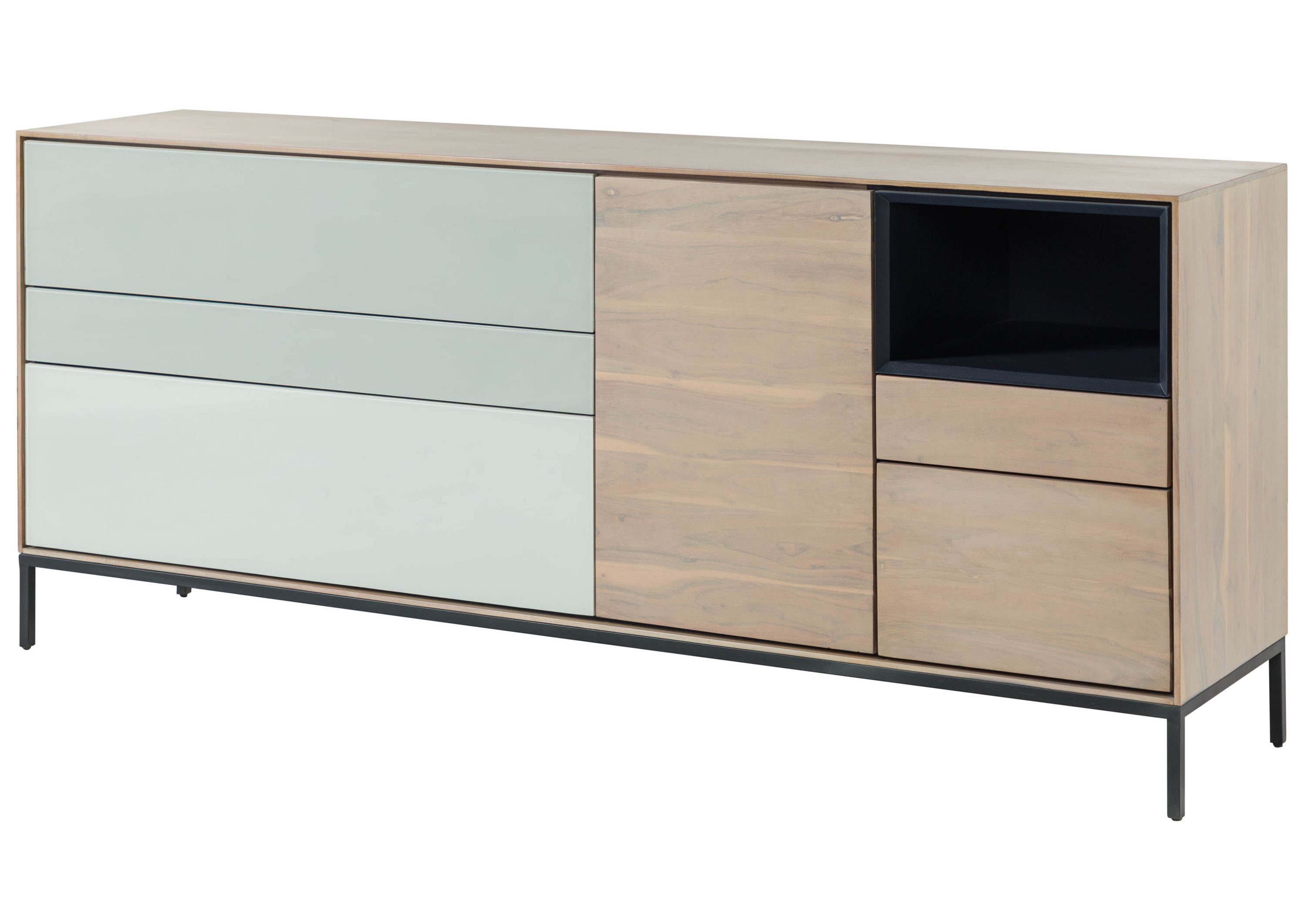 Massivmoebel24 Sideboard (Massivholz), Sideboard Akazie 200x45x85 grau-weiß geölt CHICAGO #05