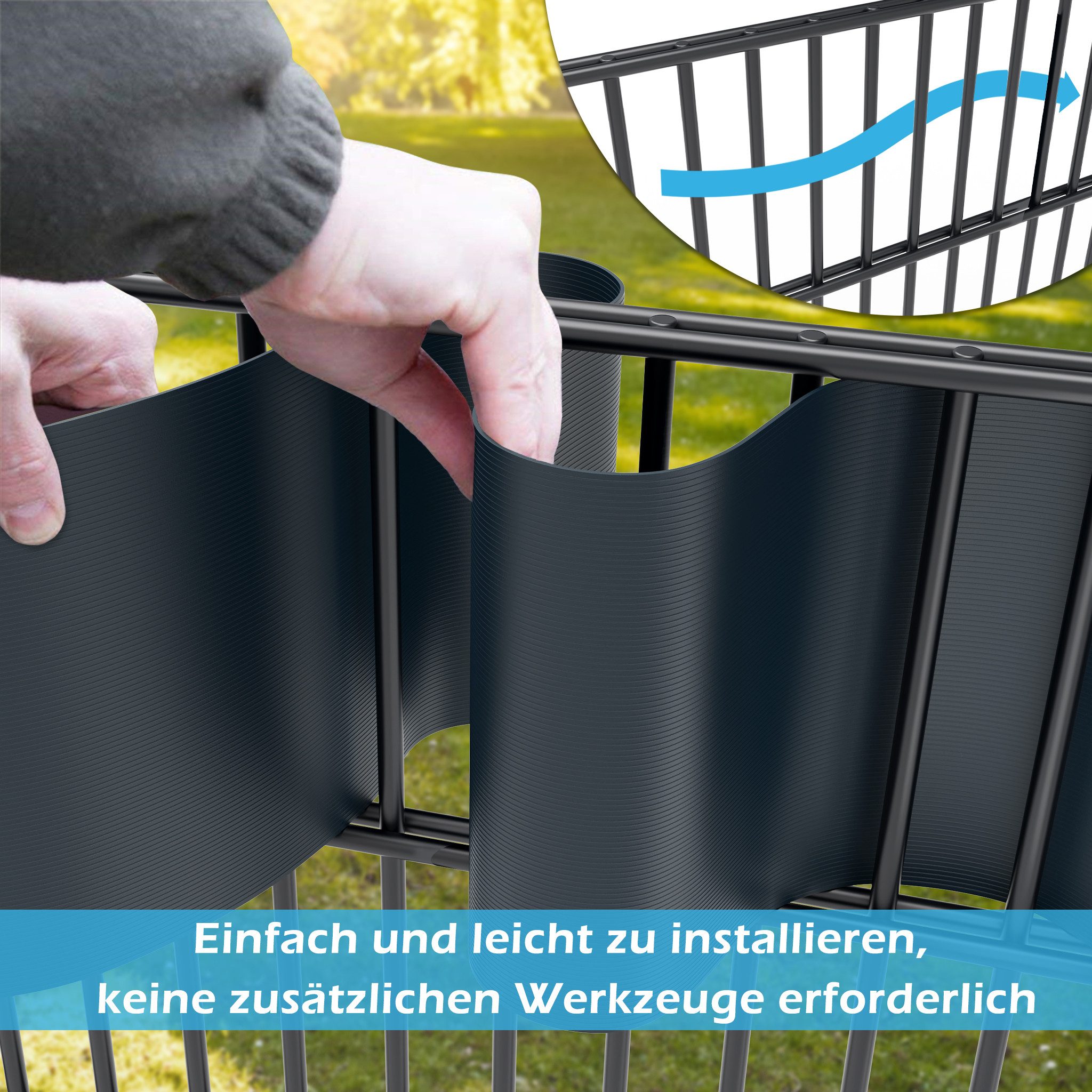 FIVMEN Sichtschutzstreifen Hart PVC 19cm x 2.5m Sichtschutz Zaunfolie Blickdicht, 10 Stück, für Gartenzaun, Balkon Anthrazit/Hellgrau/Grün
