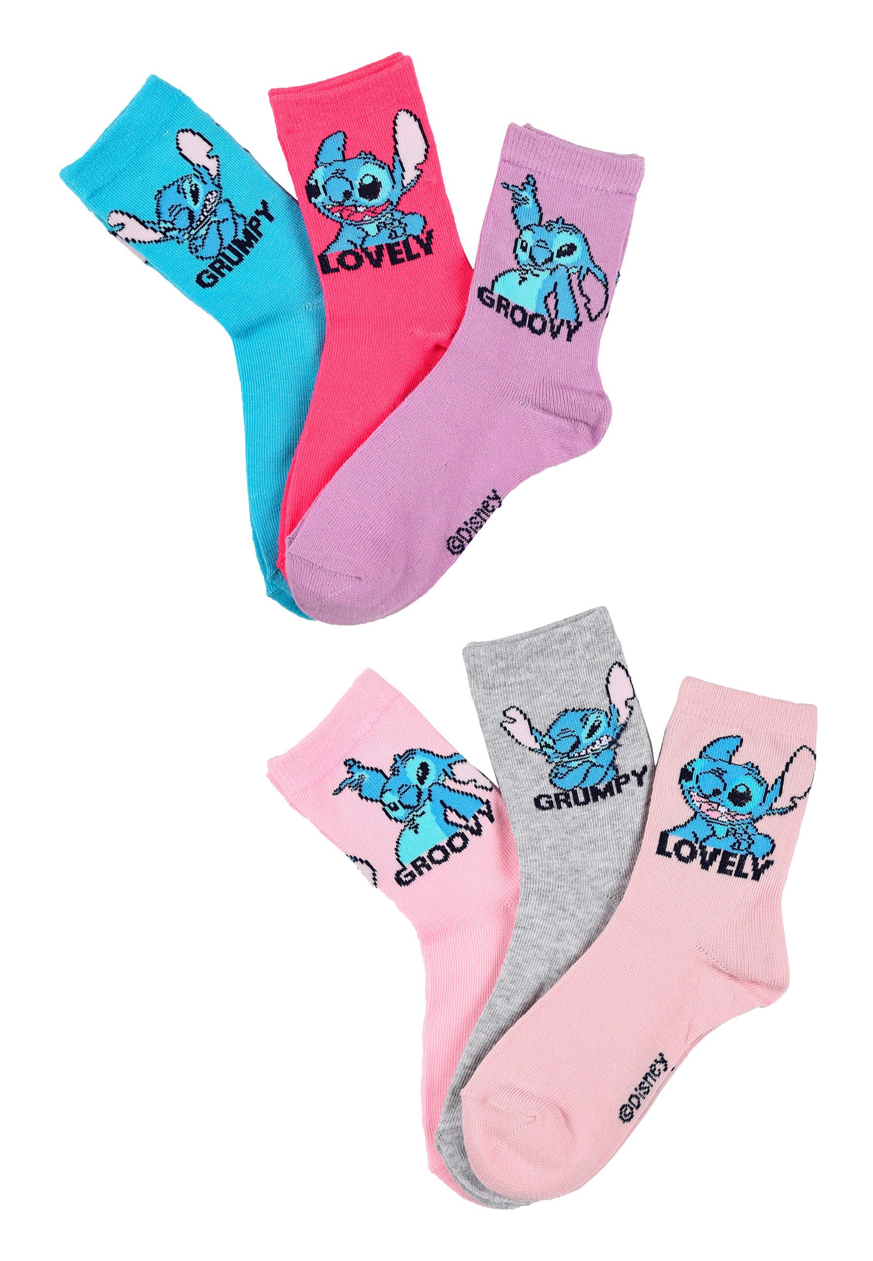 Stitch Socken Mädchen Socken 6er Pack – Bunte Baumwollsocken (6-Paar)