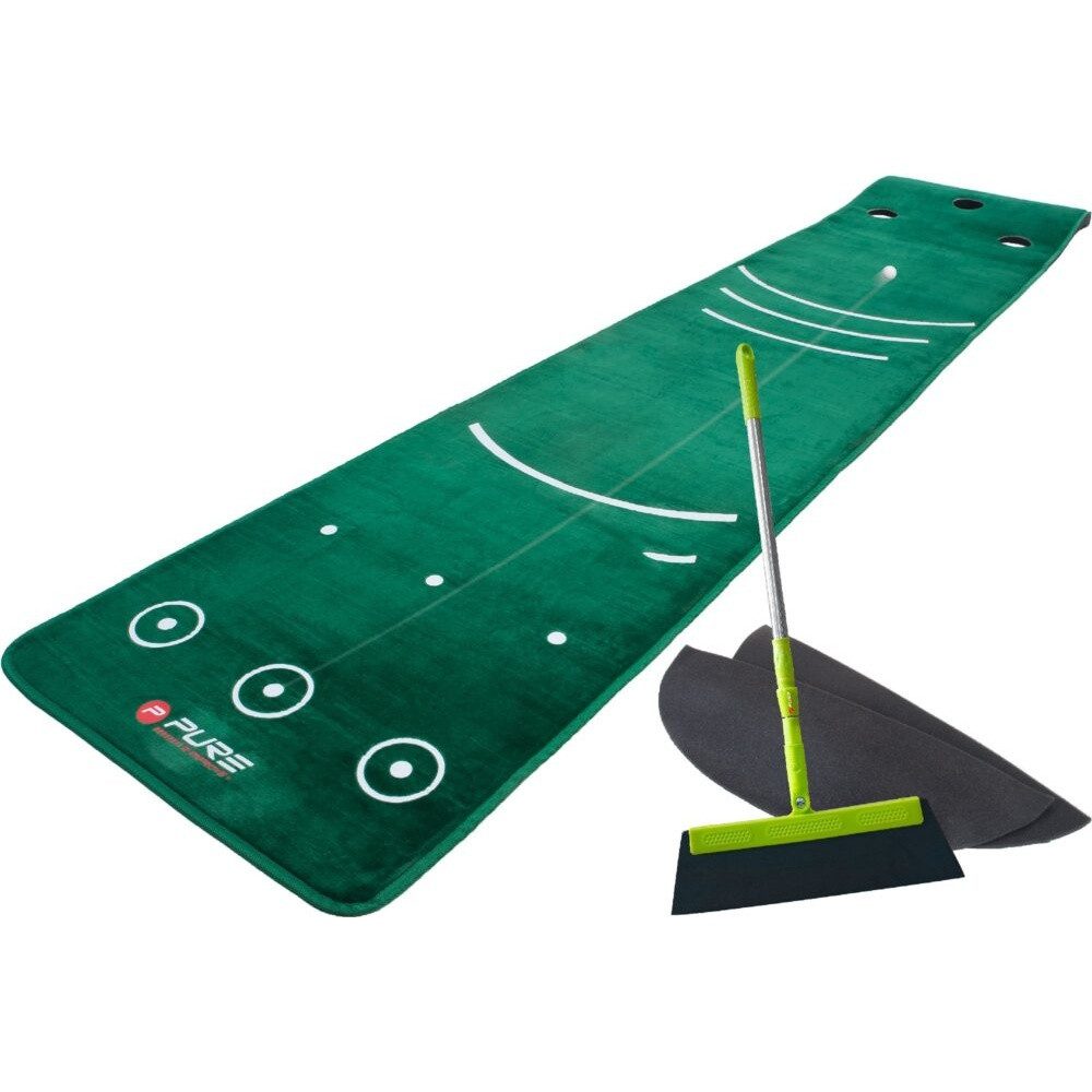 Pure 2 Improve Golf-Abschlagmatte Golf-Puttingmatte Dual Grain (mit Besen) grün 70x335cm