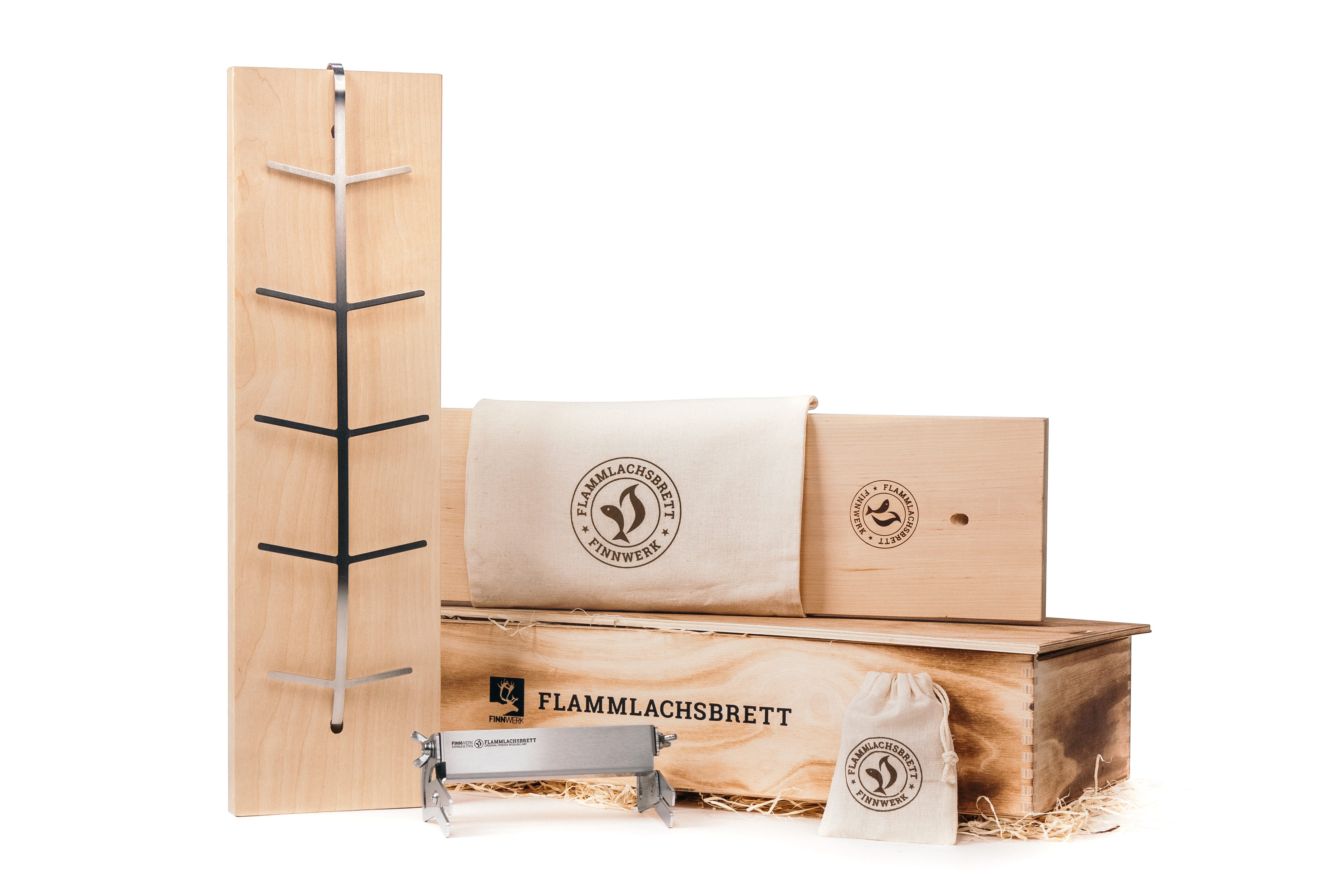 FINNWERK Grillguthalter Flammlachsbrett Einzelset Geschenkbox FLAME