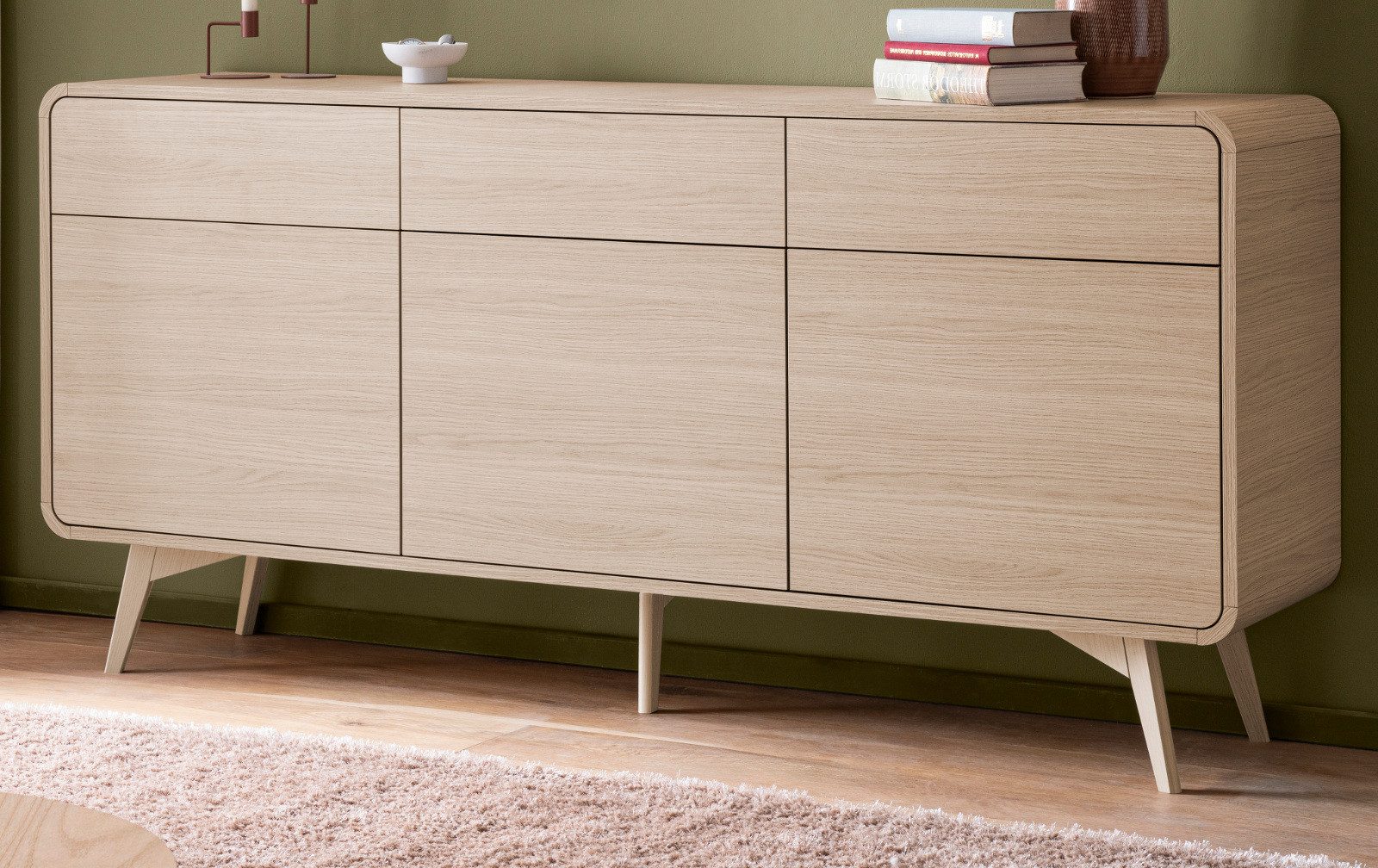 Furn.Design Sideboard Elverum (Kommode in Eiche Natur Dekor, 3-türig, 3 Schubkästen, 180 x 84 cm), mit Push-To-Open-Funktion
