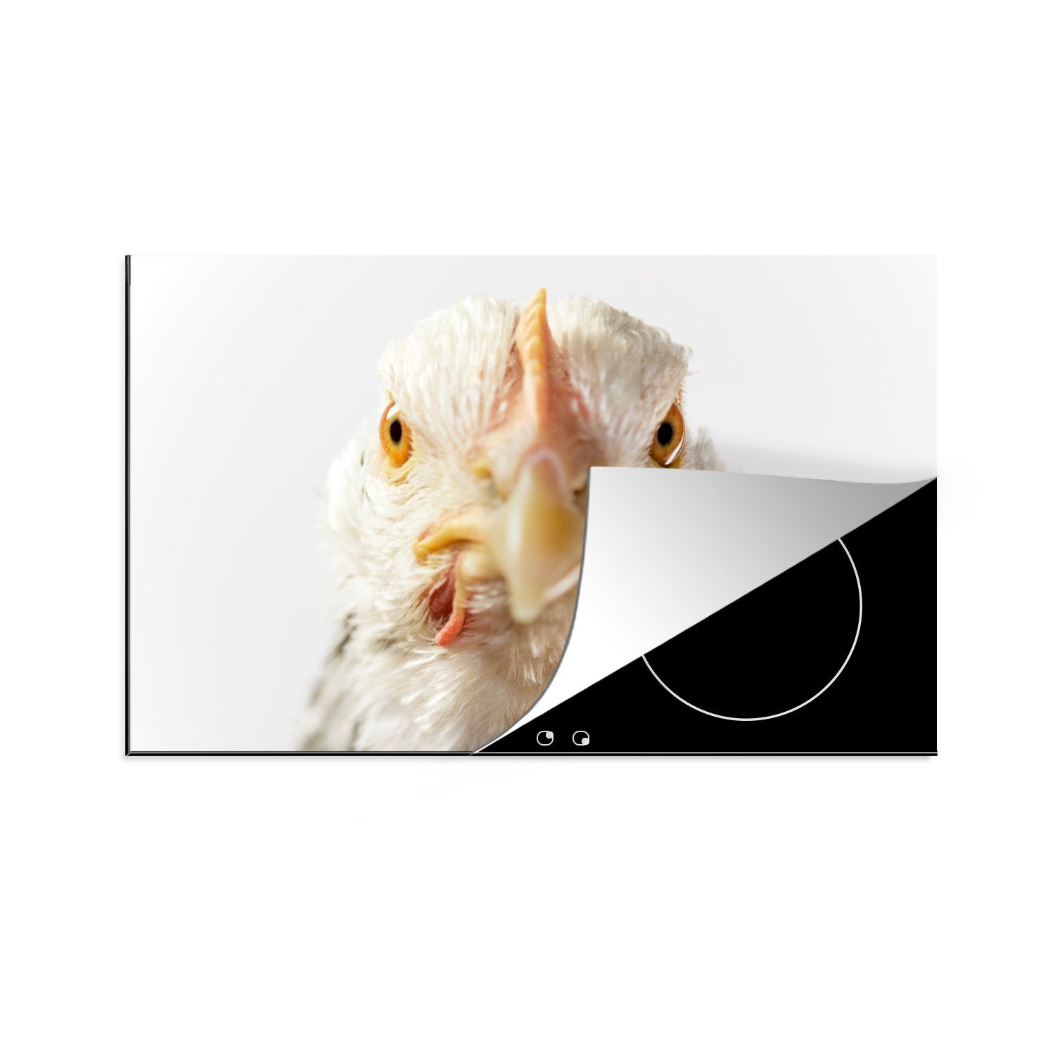 Schnabel, - Vogel für küche, tlg), 81x52 - Induktionskochfeld Vinyl, Huhn Ceranfeldabdeckung cm, MuchoWow Schutz (1 die Herdblende-/Abdeckplatte