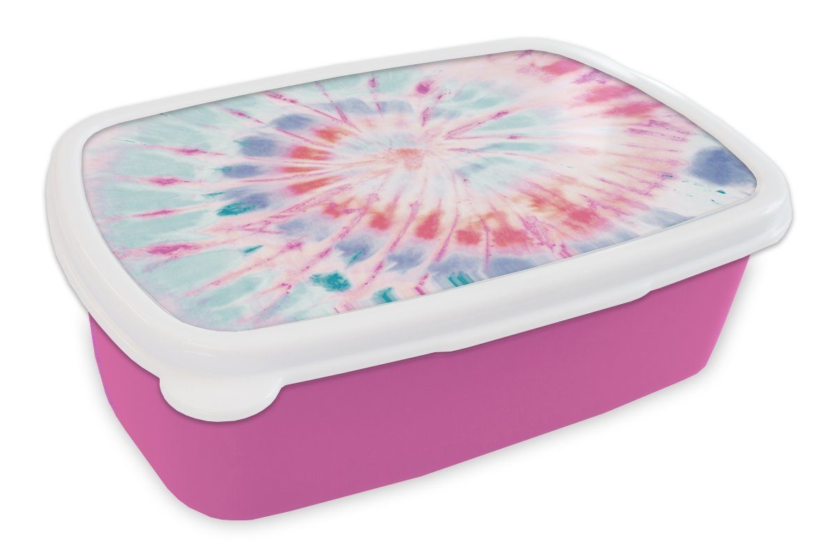 MuchoWow Lunchbox Krawattenfärbung - Muster - Blau, Kunststoff, (2-tlg), Brotbox für Erwachsene, Brotdose Kinder, Snackbox, Mädchen, Kunststoff rosa