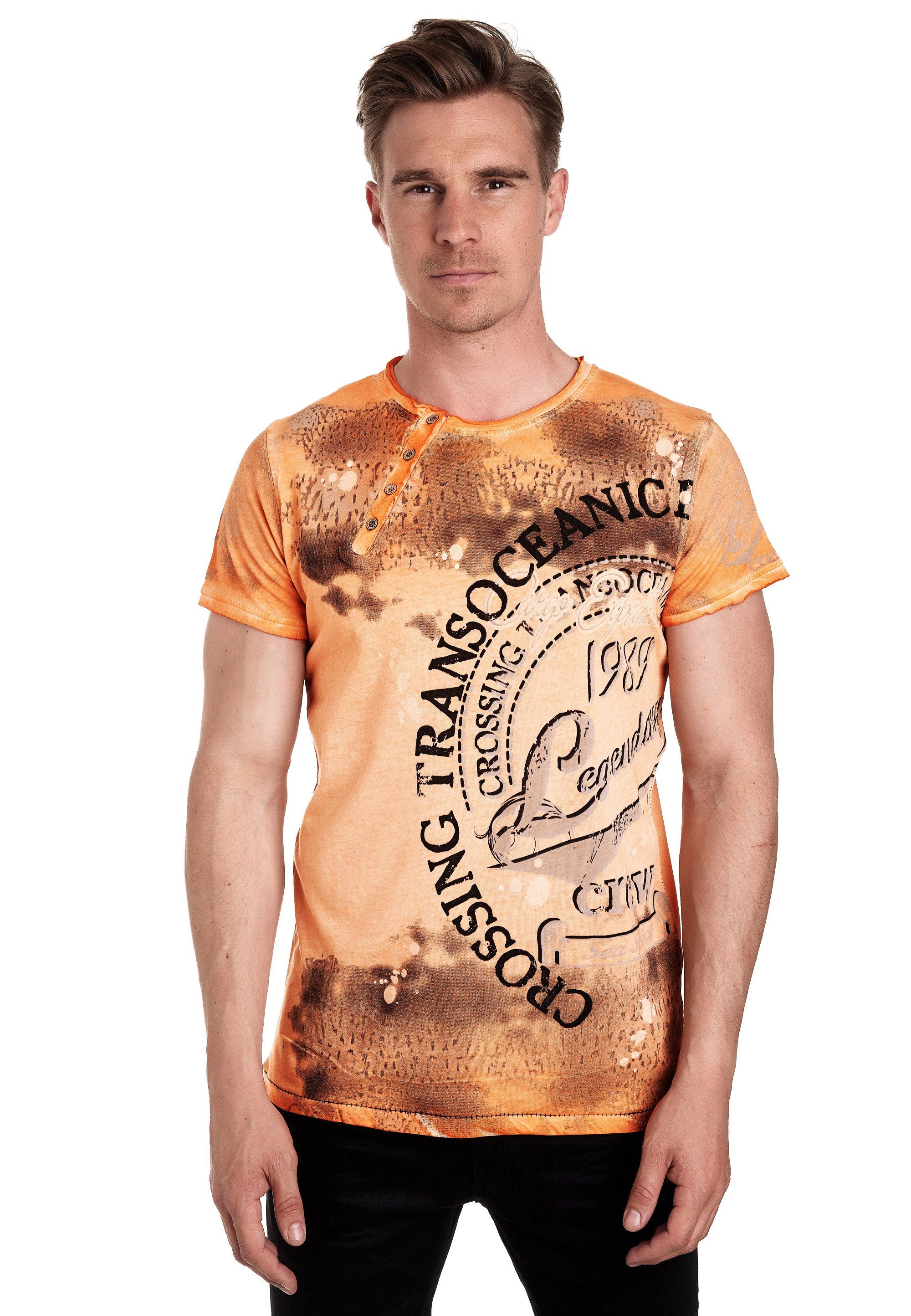 plakativem Rusty Neal T-Shirt mit orange Frontprint