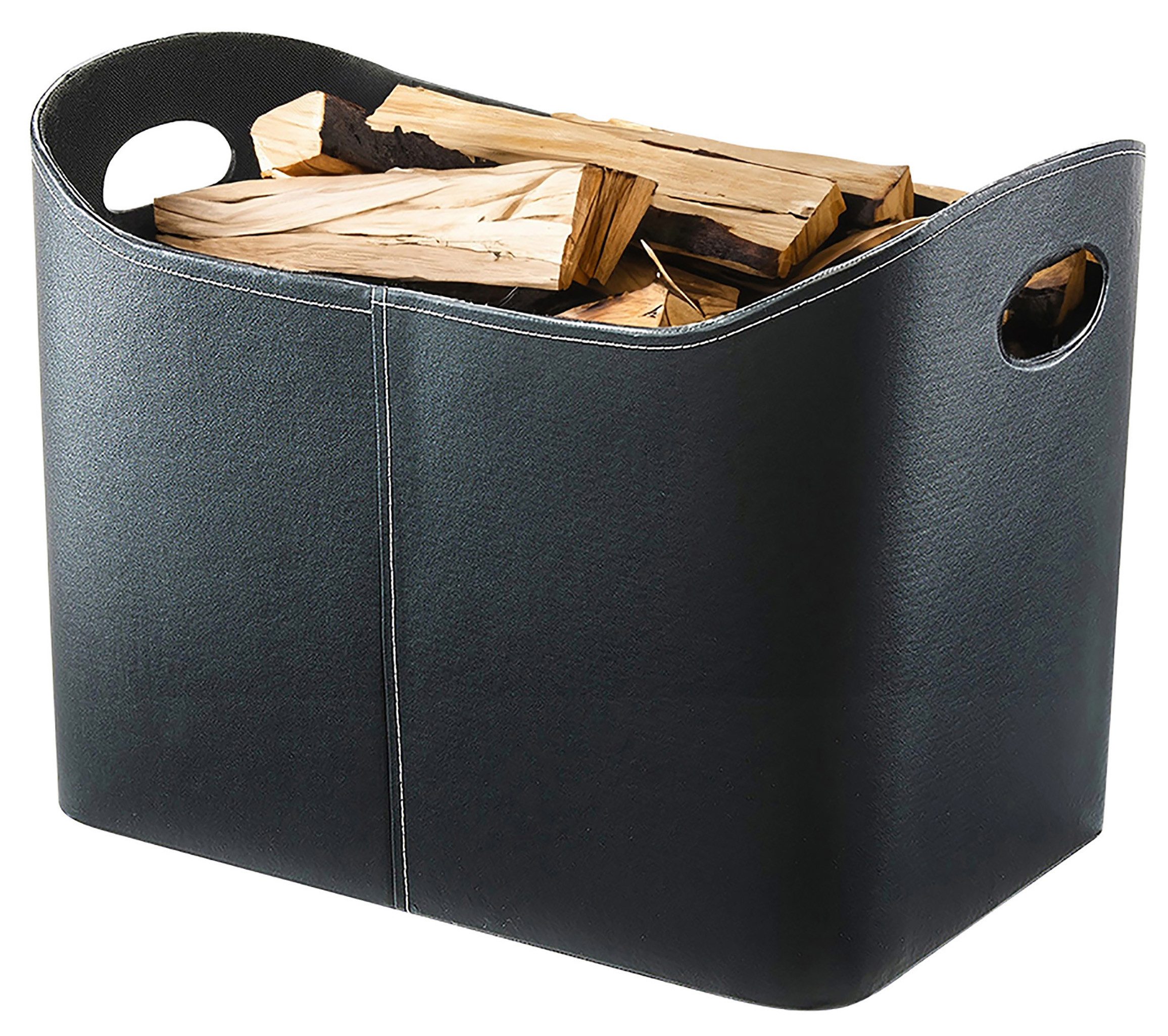 Kobolo Kaminholzkorb Holztrage in schwarz aus Kunstleder (ohne Deckel)