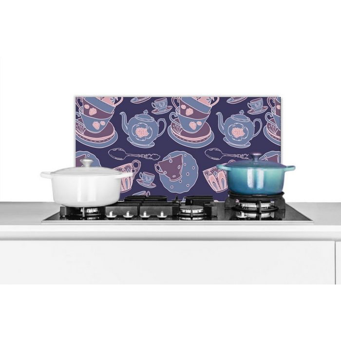 MuchoWow Küchenrückwand Muster - Tee - Tasse - Teekanne (1-tlg) Wandschutz gegen Fett und Schmutzflecken für Küchen