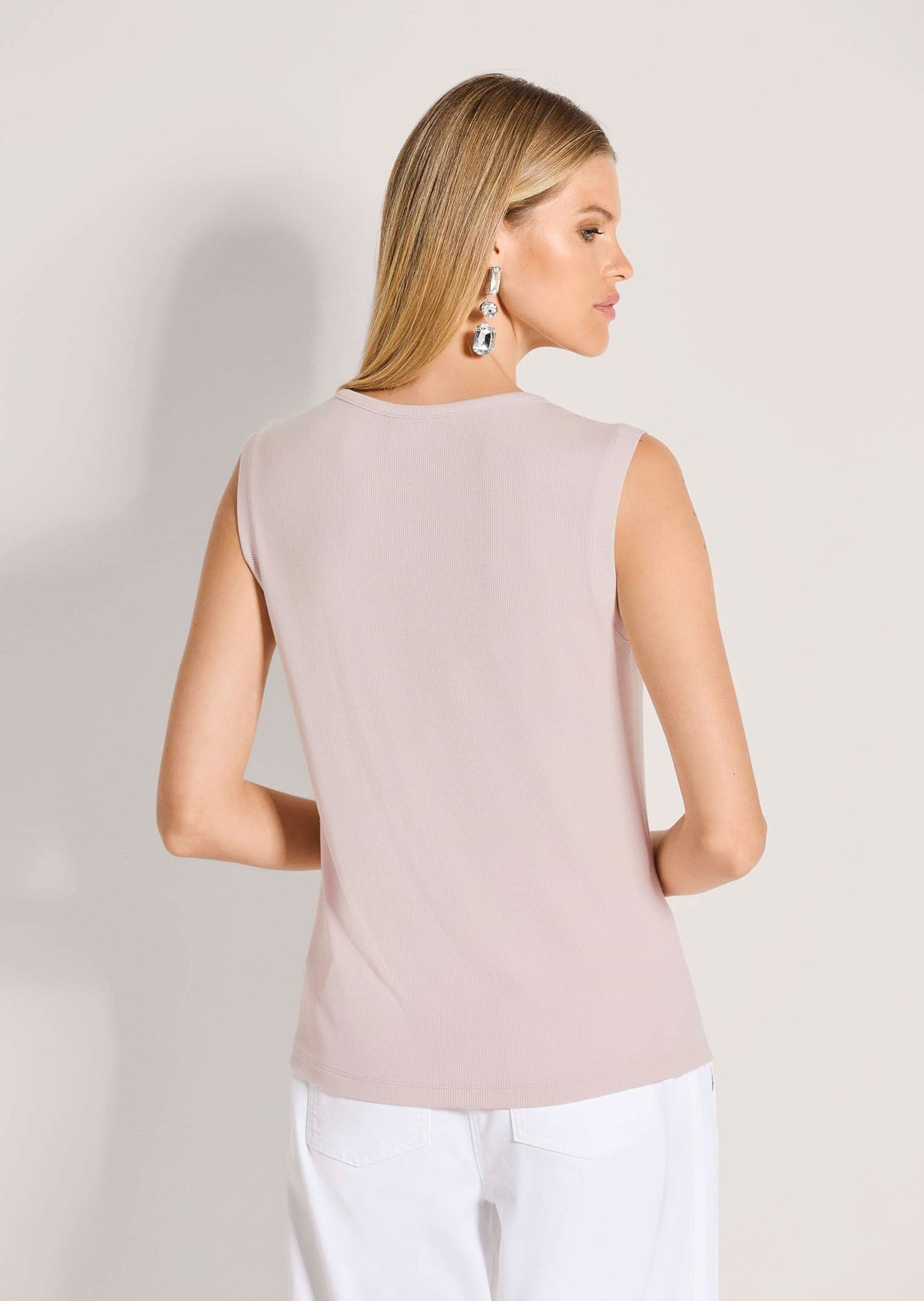 MADELEINE Kurzarmshirt Elegantes Kurzarm Sommeroberteil mit Strass Viskose-Shirt mit Rundhalsausschnitt, ärmellos