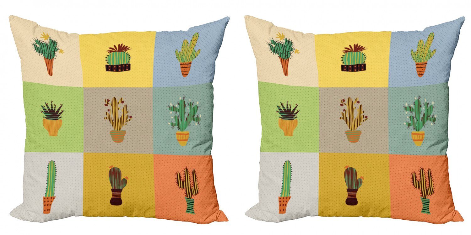 Kaktus (2 Botanischer Kissenbezüge Stück), Accent Kaktus-Blume Abakuhaus Doppelseitiger Modern Digitaldruck,
