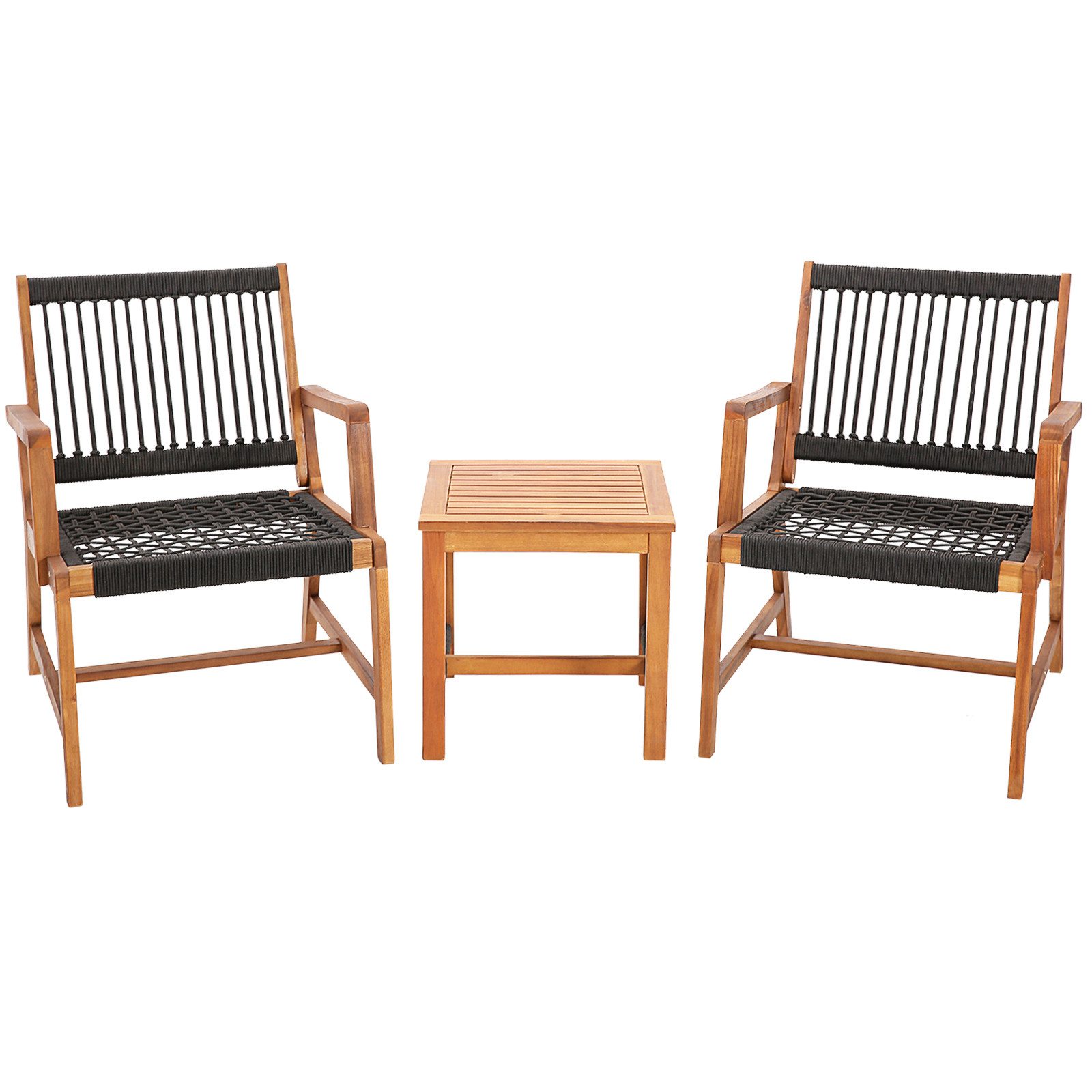 COSTWAY Balkonset, 3 teilig, 2 Personen, 2 Stühle & Tisch, Akazienholz, 160kg