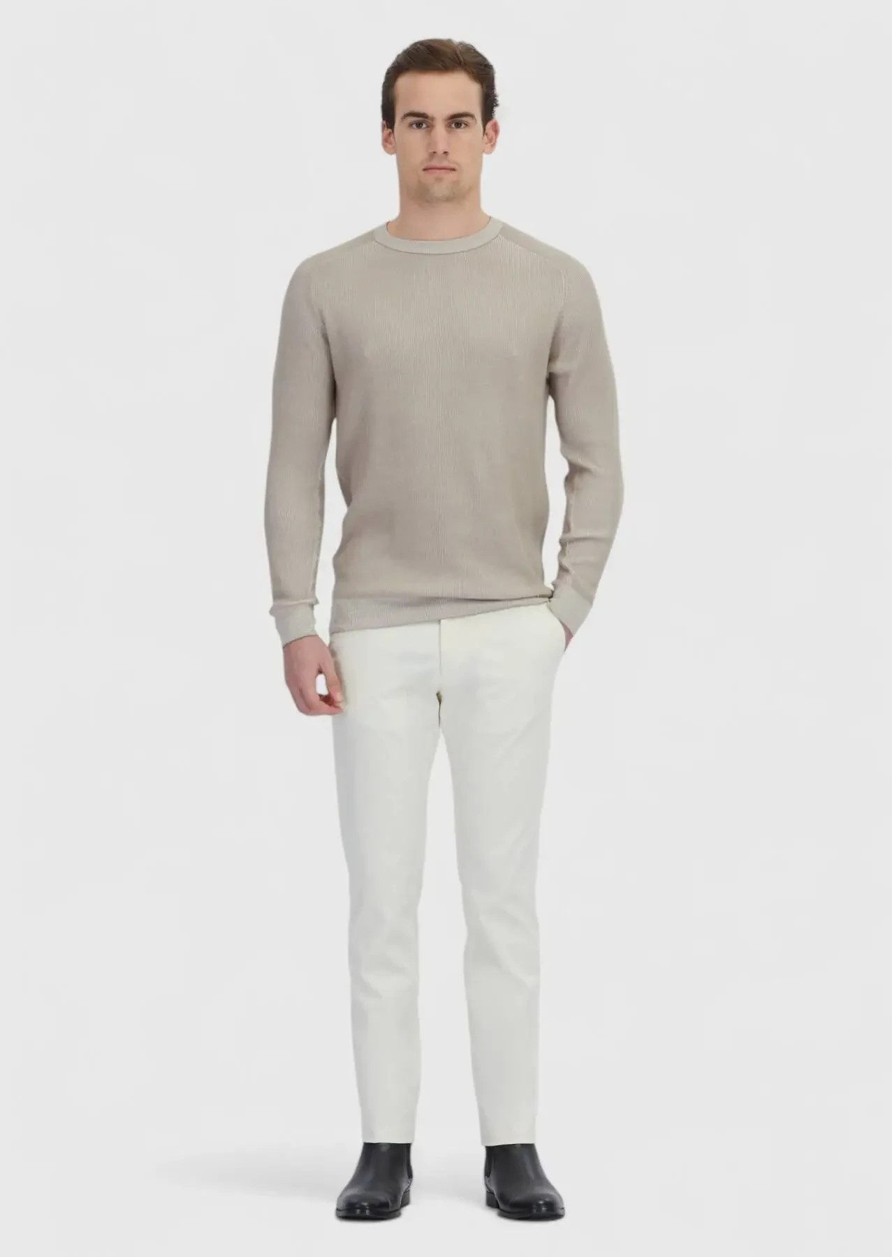 RAMSEY Longpullover Beiges Strick-Sweatshirt