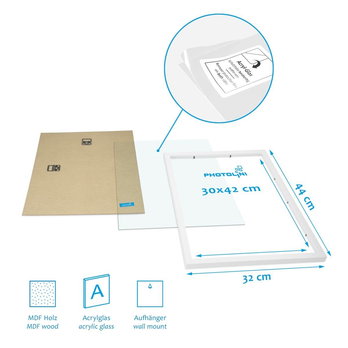 PHOTOLINI Bilderrahmen 6er Set Modern Schmal 30x42 cm / A3 und 21x30 cm / A4