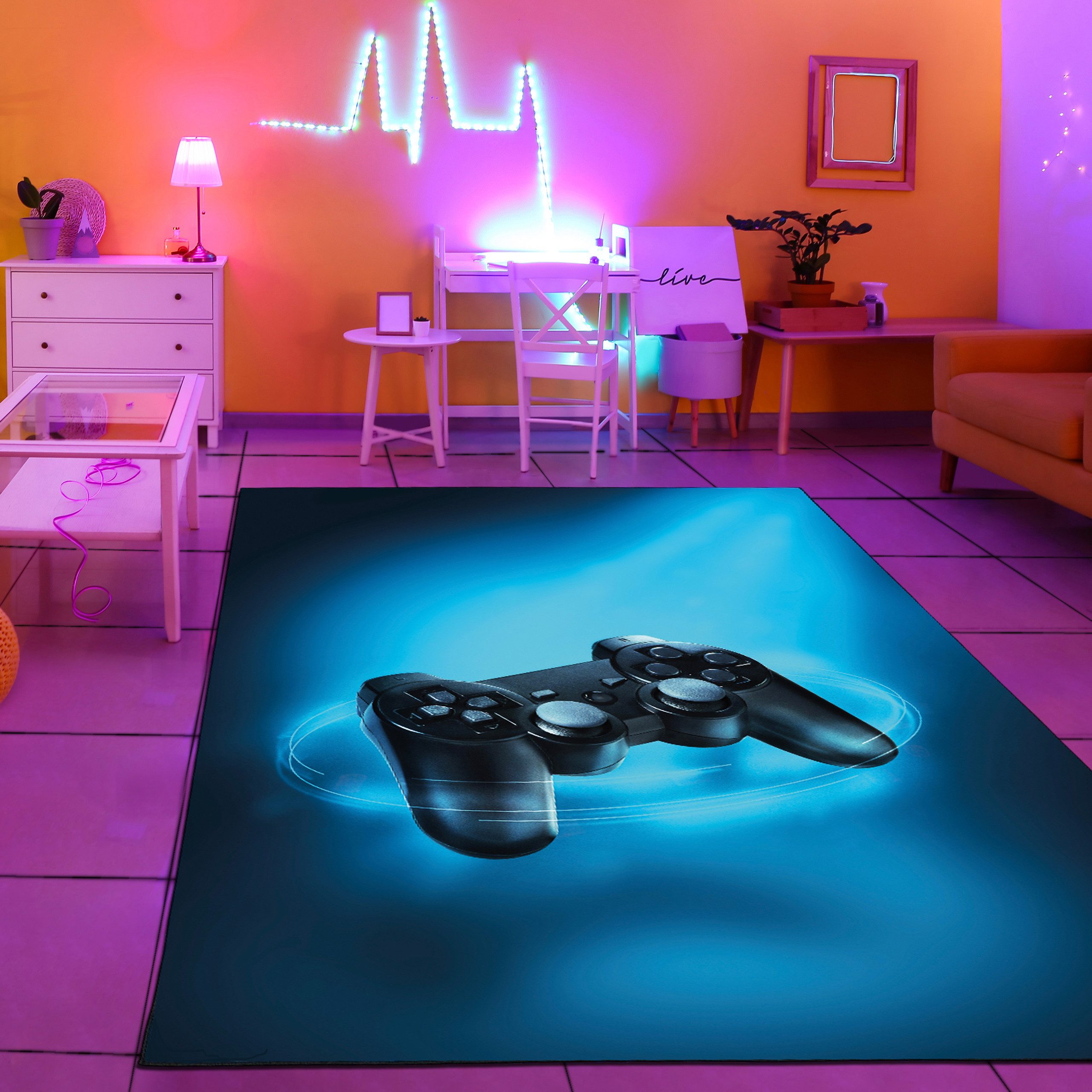 TeppichHome24 Kinderteppich Gaming Teppich mit Joystick, rechteckig günstig online kaufen