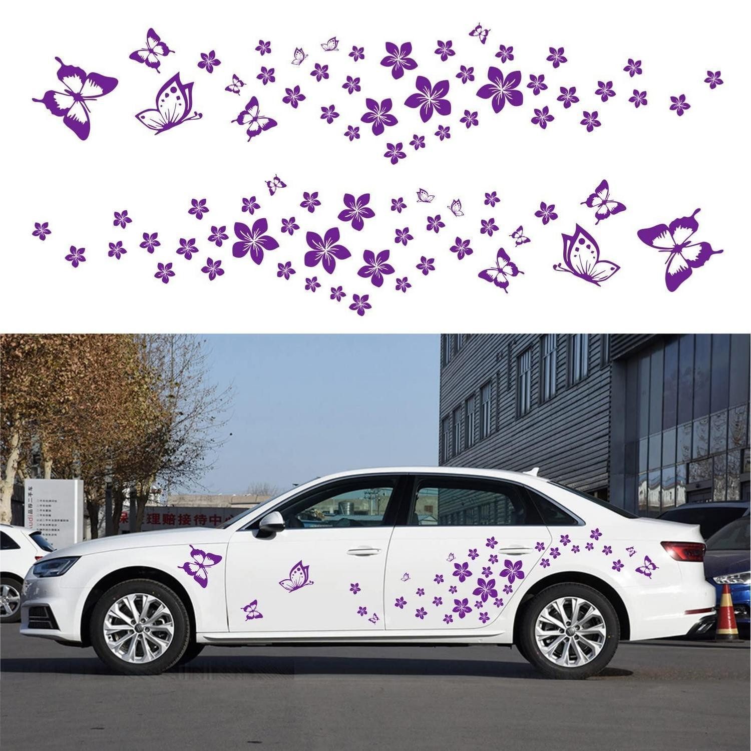 LuxusKollektion Aufkleber Autoaufkleber Schmetterling Blumenmuster Vinyl Mini Purple