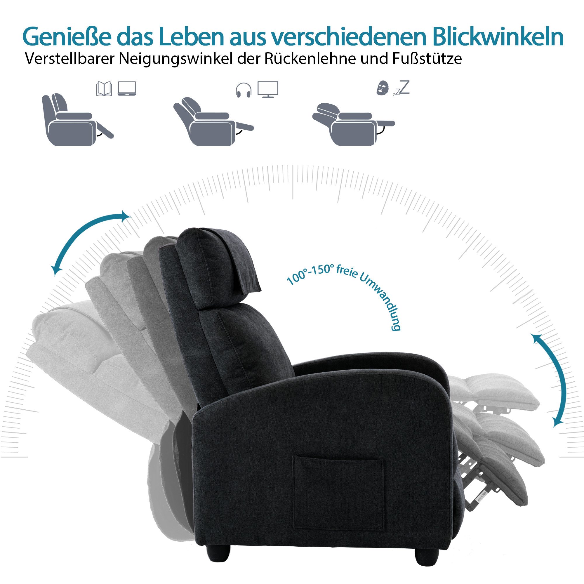 HomeGuru Massagesessel Relaxsessel,Fernsehsessel,Ruhesessel,Liegefunktion,Vibration,Heizung (Einzelsessel, 1-St., Packung), mit Relaxfunktion
