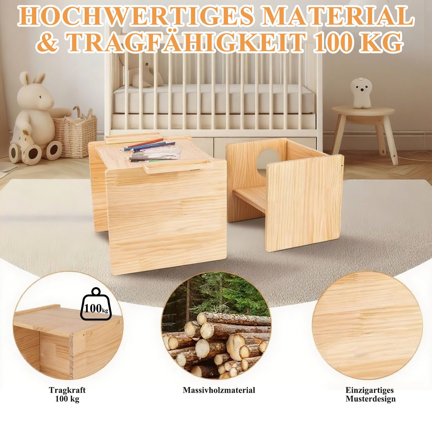 AIMAX Kindersitzgruppe Tisch und Stuhl Set Aktivitätstisch Spieltisch für Kinder 1-3 Jahre, Multifunktionale für Essen/Spielen/Lesen, einfach zu montieren