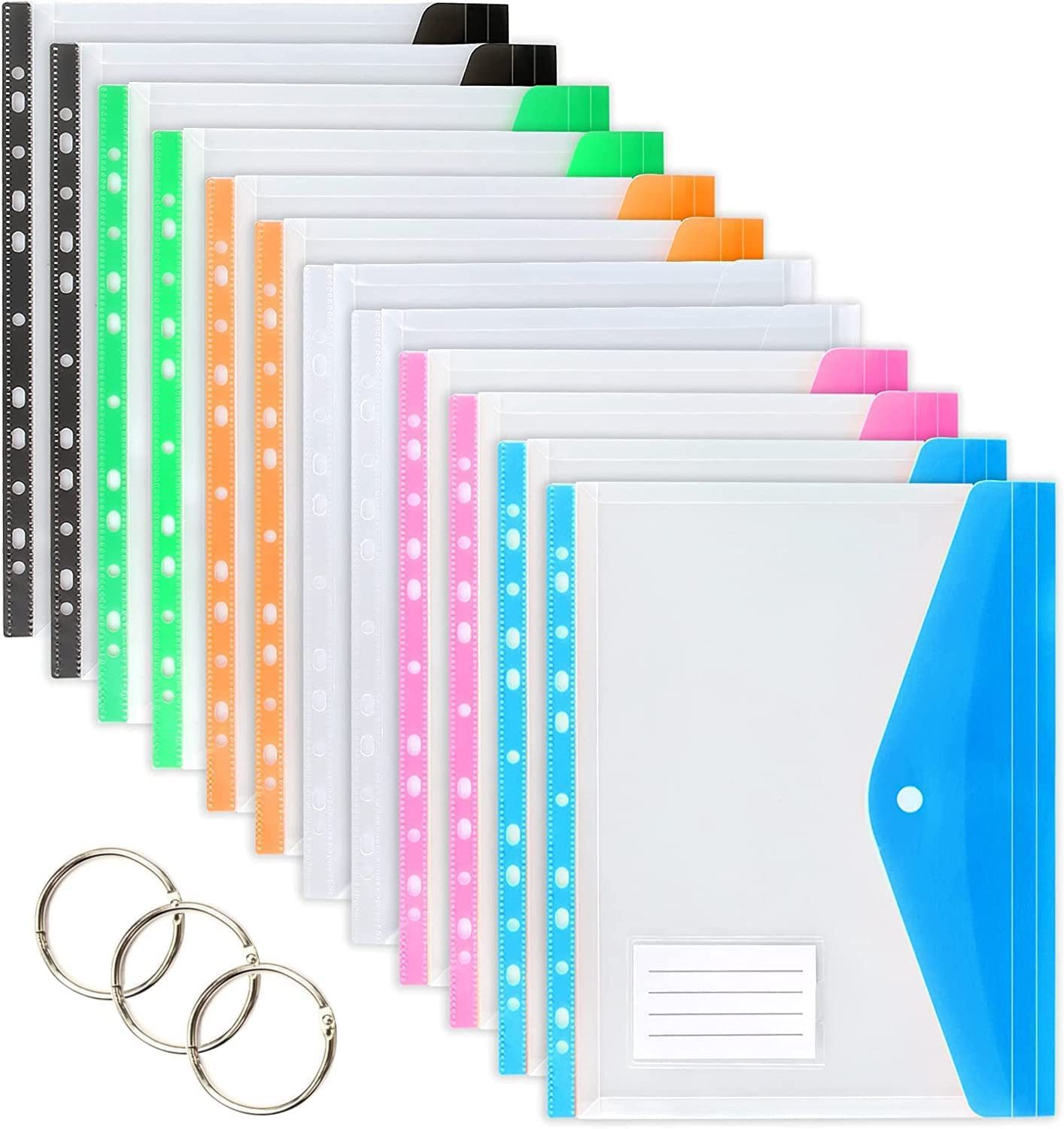 FOUORTUNATE-BEE Transparentpapier Dokumententasche A4, 12 Stück Transparent Dokumentenmappe, A4 zum Abheften, Erweiterbare Wasserdicht Dokumenten