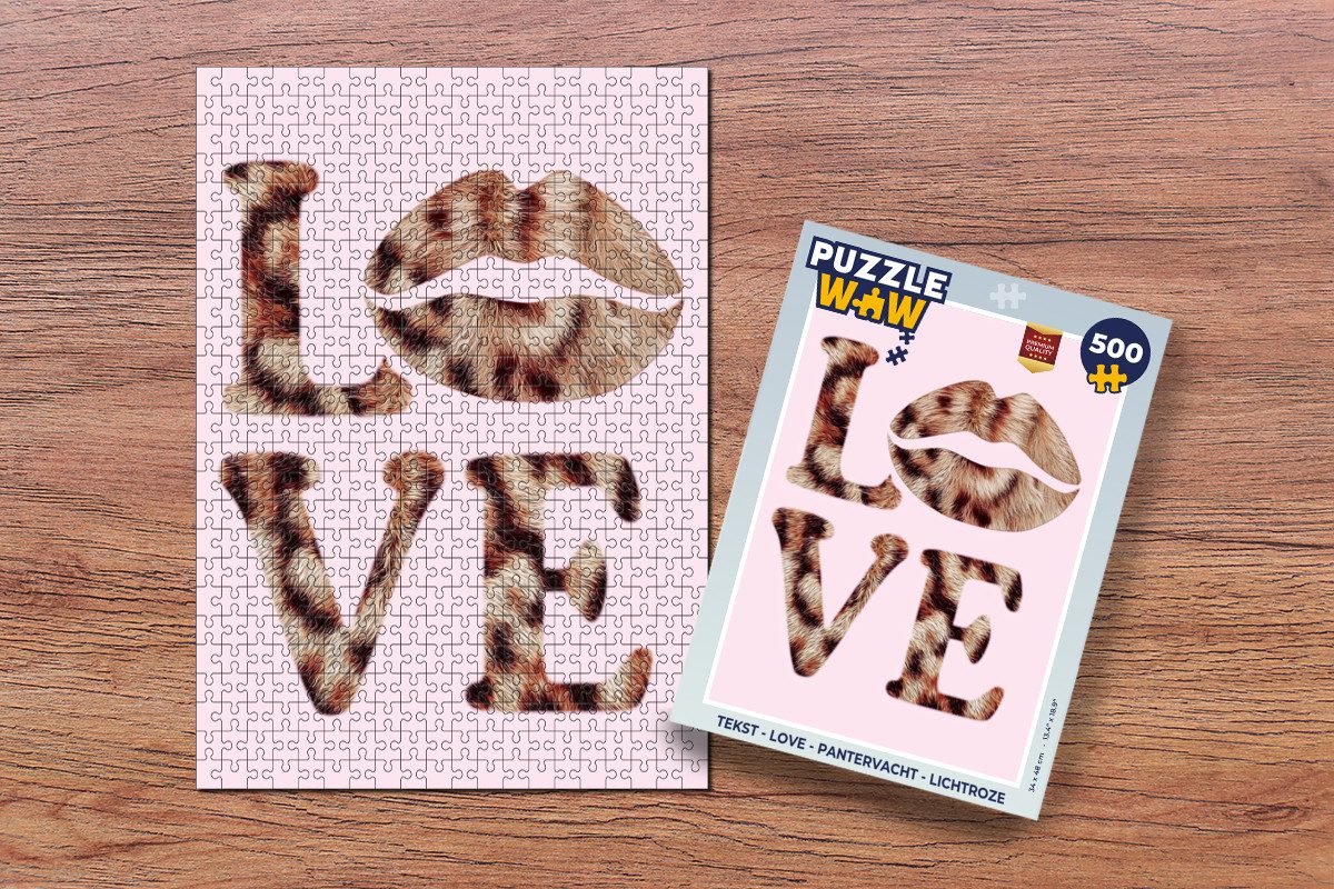 MuchoWow Puzzle Text - Liebe - Panthermantel - Hellrosa, 500 Puzzleteile, Foto-Puzzle, Bilderrätsel, Puzzlespiele, Spielzeug