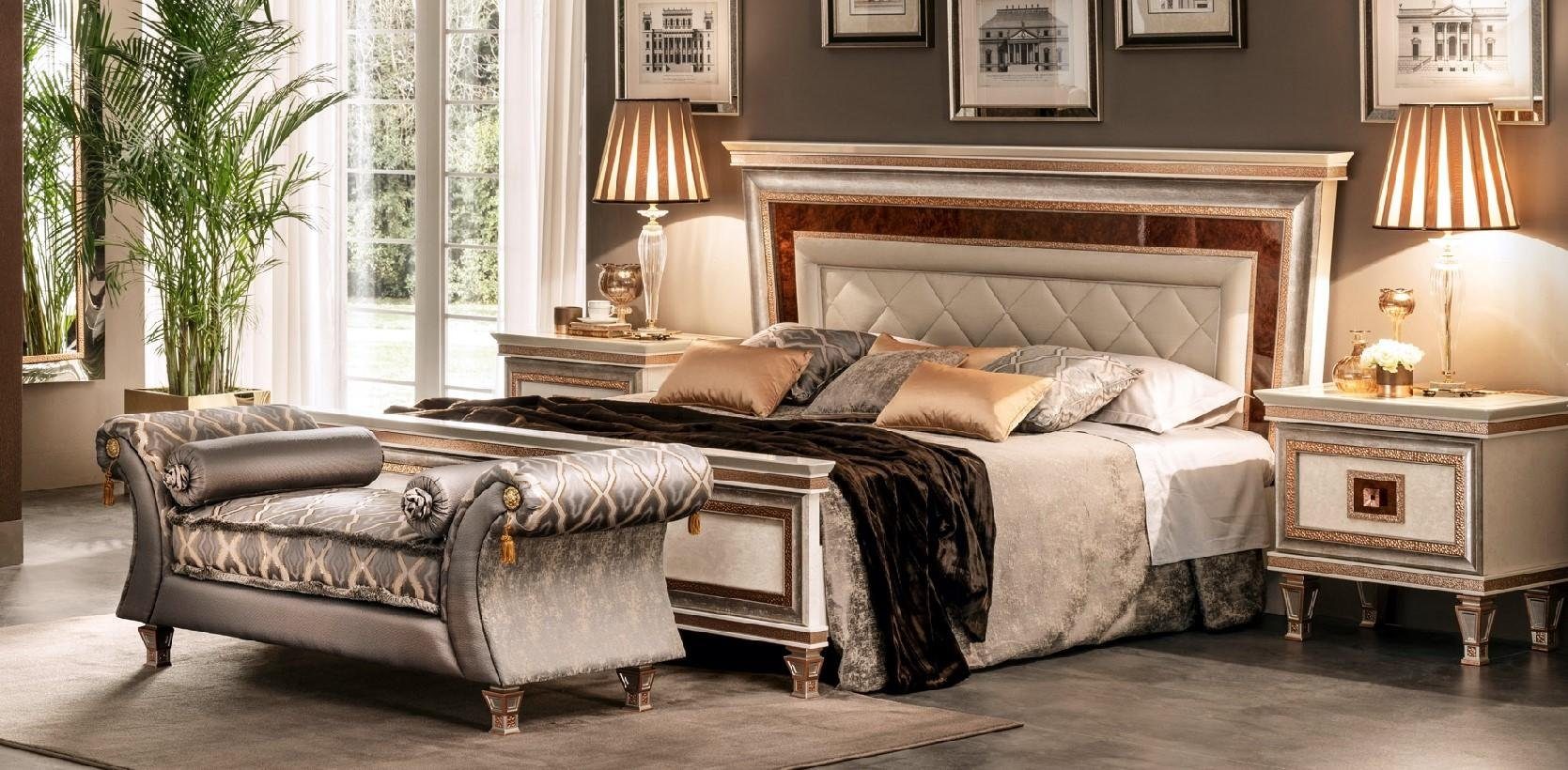 JVmoebel Schlafzimmer-Set Luxus 4tlg. Schlafzimmer Set Bett + Chaiselongue + 2x Nachttisch