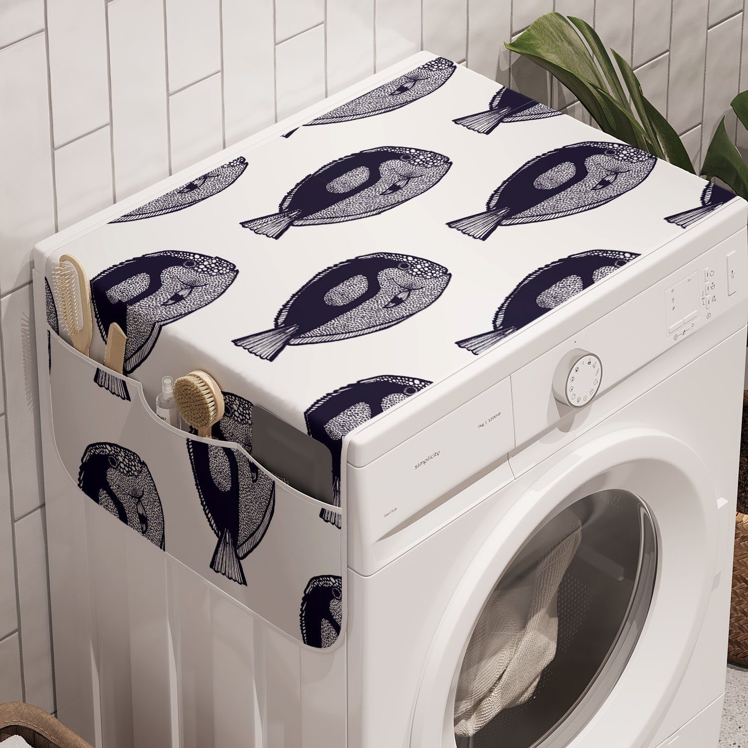 Abakuhaus Badorganizer Anti-Rutsch-Stoffabdeckung für Waschmaschine und Trockner, Unterwasser- Surgeonfish Muster-Kunst