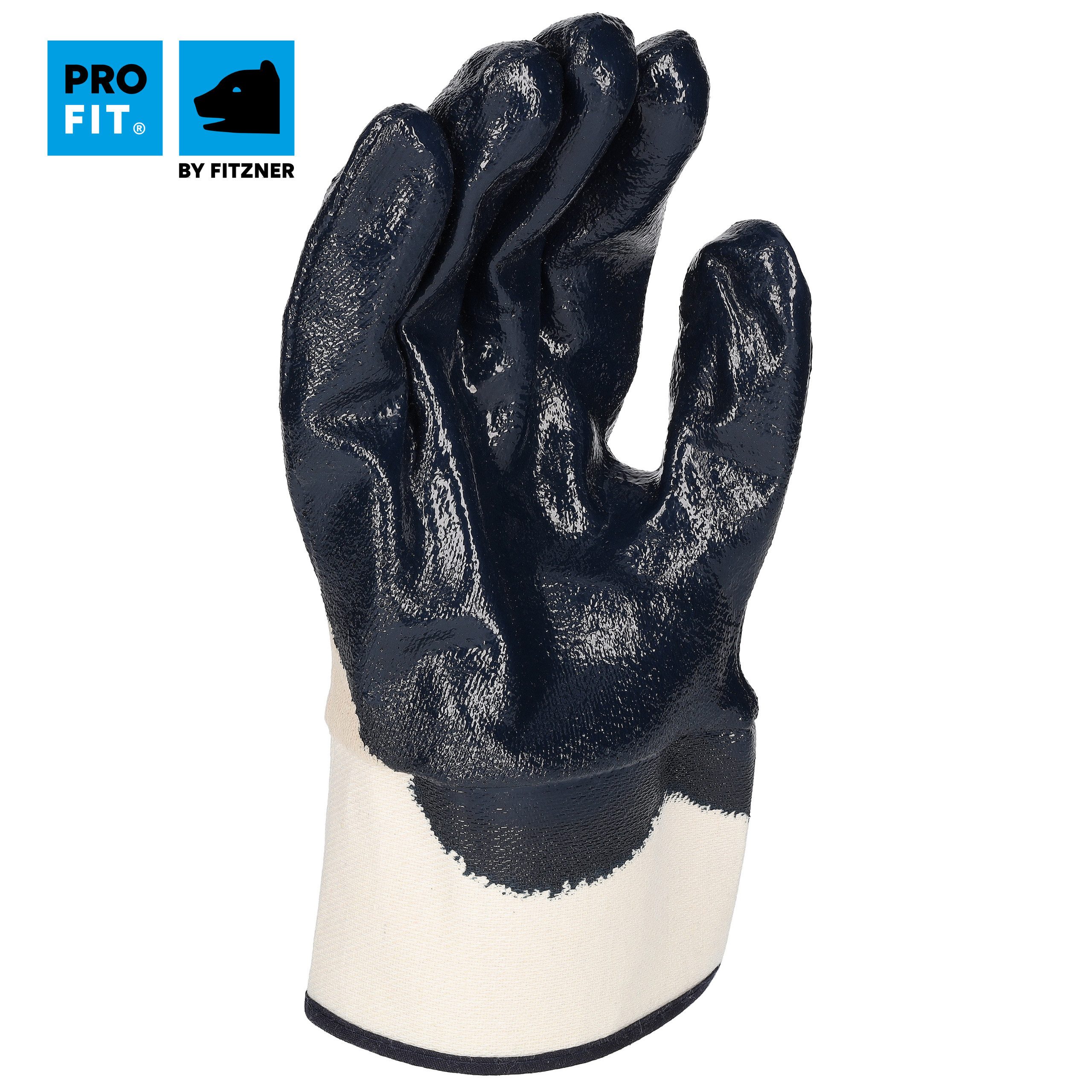 PRO FIT Nitril-Handschuhe,robuste Arbeitshandschuhe, Schutzhandschuh mit ¾ Nitril-Beschichtung (12, Paar) Wasserdichte Handinnenfläche, flüssigkeitsabweisend