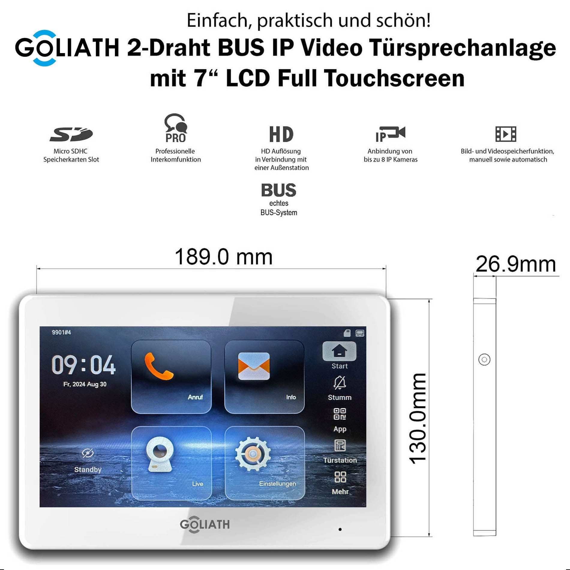 Goliath Intercom Video-Türsprechanlage Gegensprechanlage mit Kamera Goliath IP 2-Draht 2-Monitore 1-IP-Kamera (Privat oder Gewerblich)