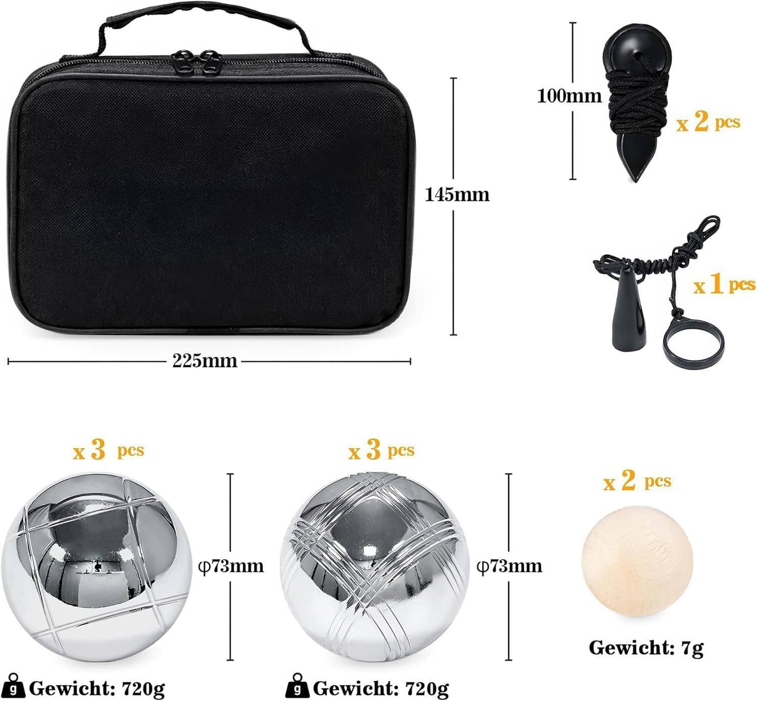 ElitVita Spielball Boule Set 6/8 Kugeln mit Tasche & Zubehör – Boccia Spiel Outdoor (6-St), Hochwertige Edelstahl Kugeln, 2 Designs leichtes erkennen der Kugeln