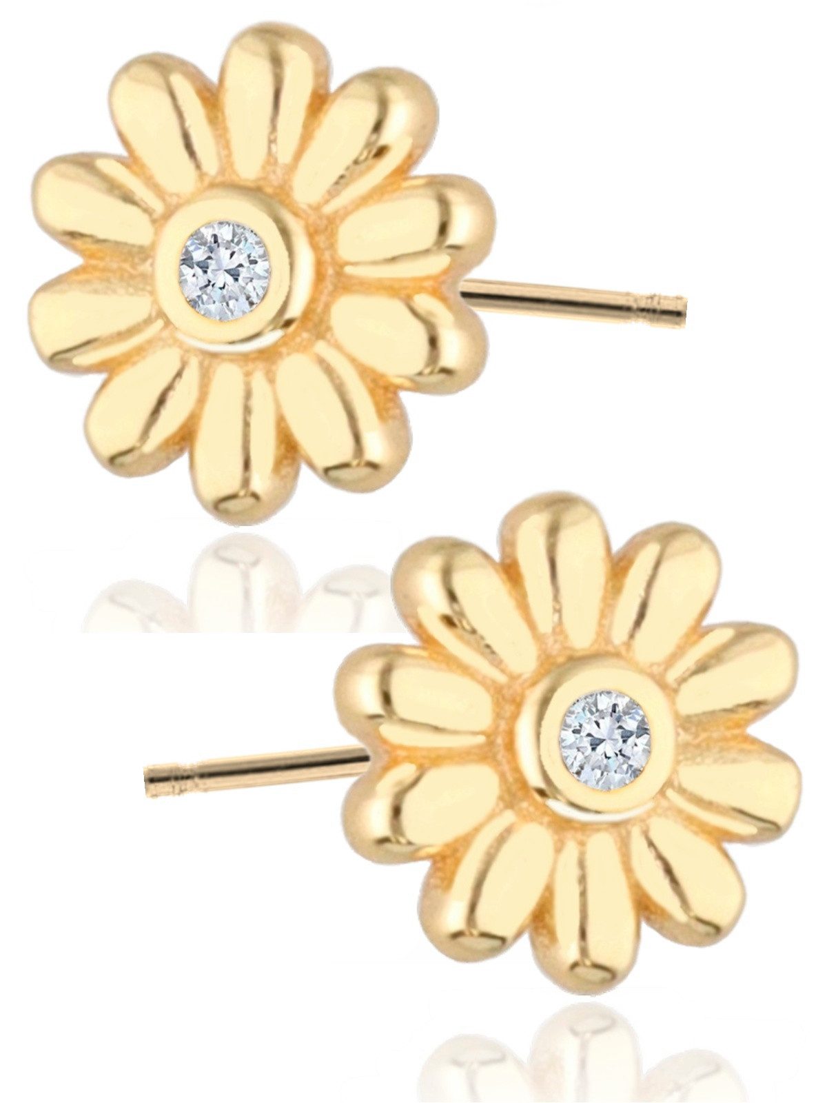 Paar Ohrstecker Ohrringe Gold Blume 18k Gelbgold vergoldet Zirkonia Ohrstecker Blüte