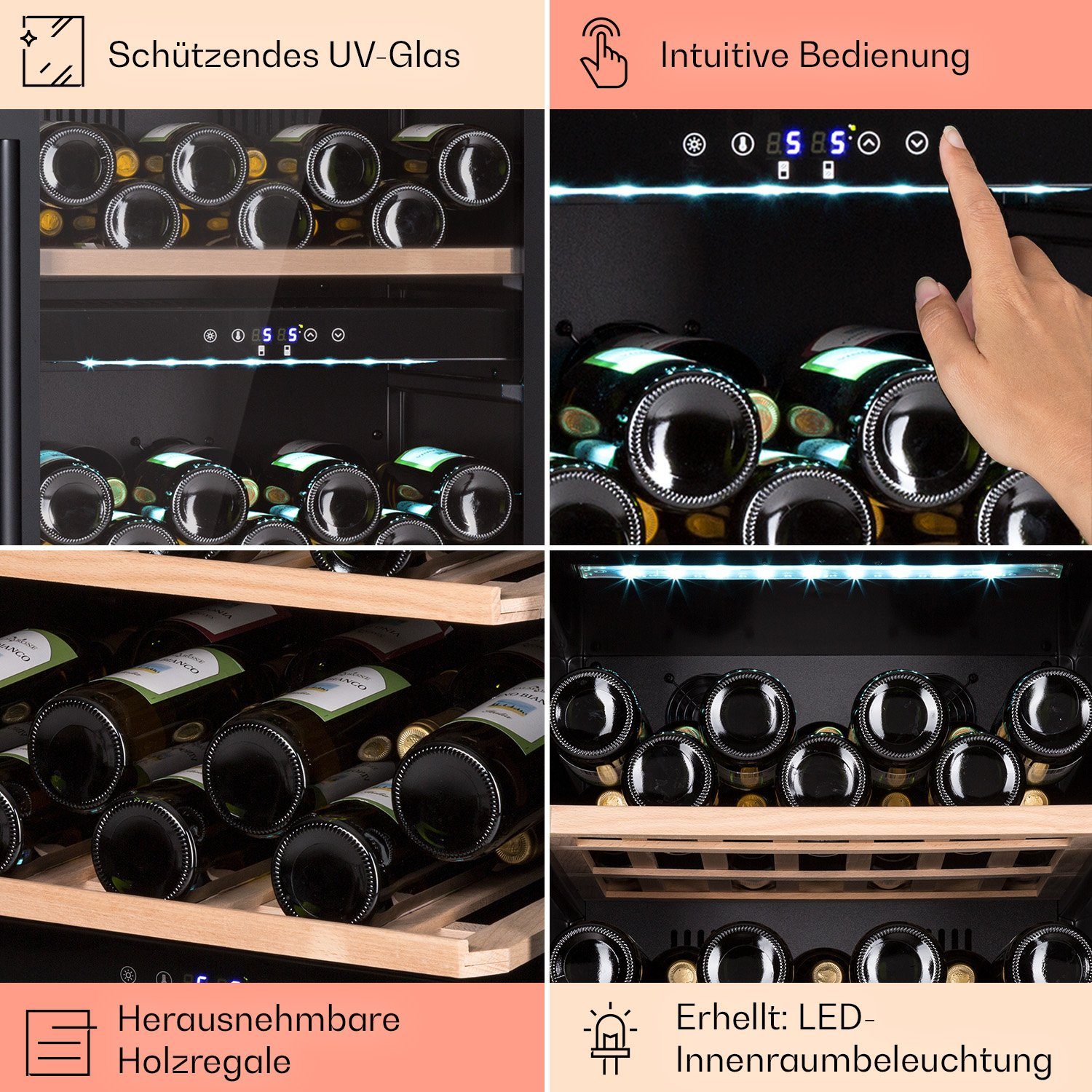 79 Weinkühlschrank Flaschenkühlschrank 0,75l,Wein Standardflaschen Weintemperierschrank Klarstein Kühlschrank 79 á Duo, Barossa für Weinschrank