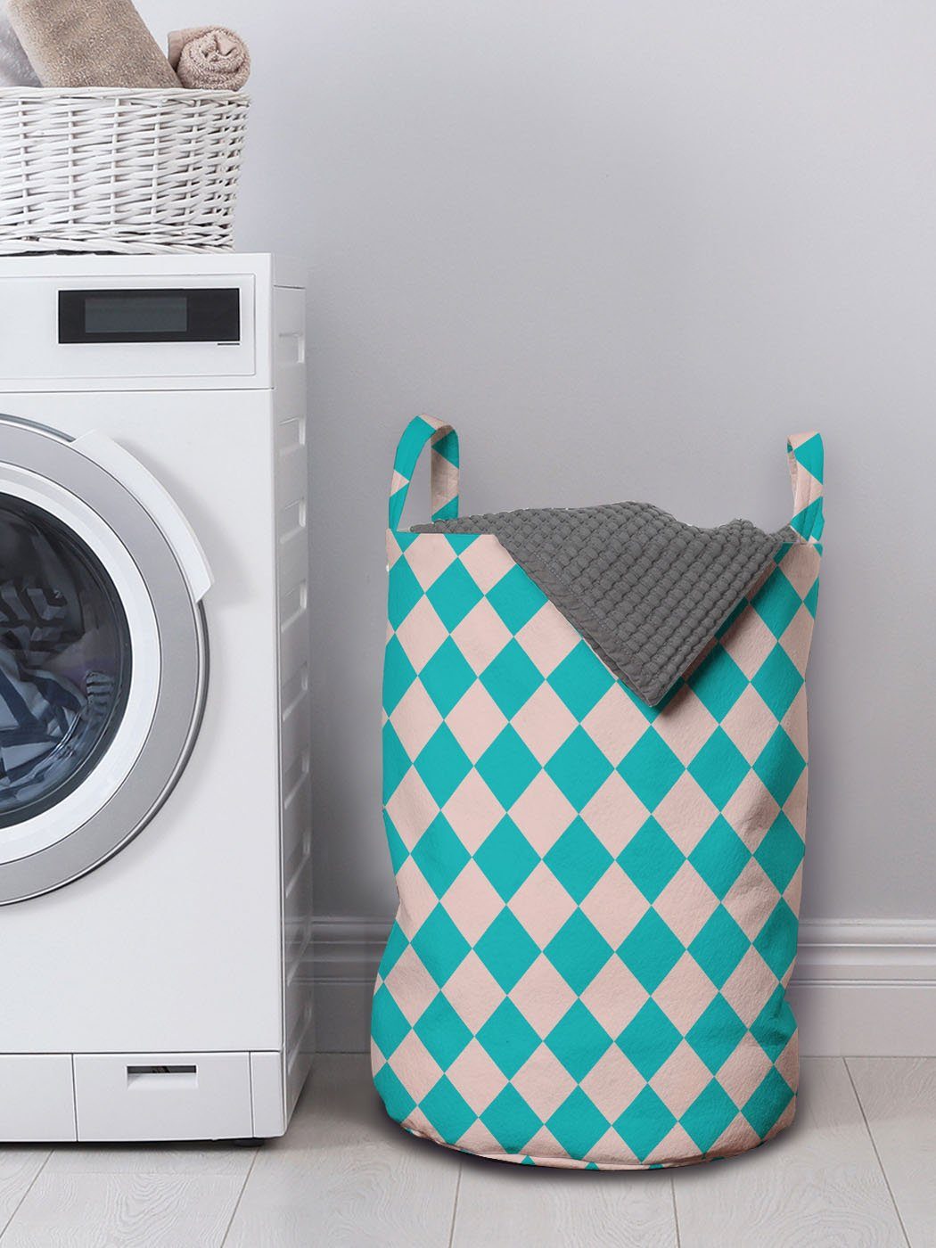 Abakuhaus Wäschesäckchen Wäschekorb mit Griffen Geometrisch Tile Klassik Retro Waschsalons, für Kordelzugverschluss