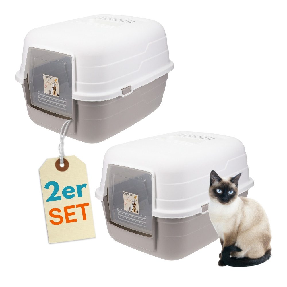 Katzentoilette 2er Set Katzenklo mit Deckel - Kippbare Haube - Katzen Hauben Toilette