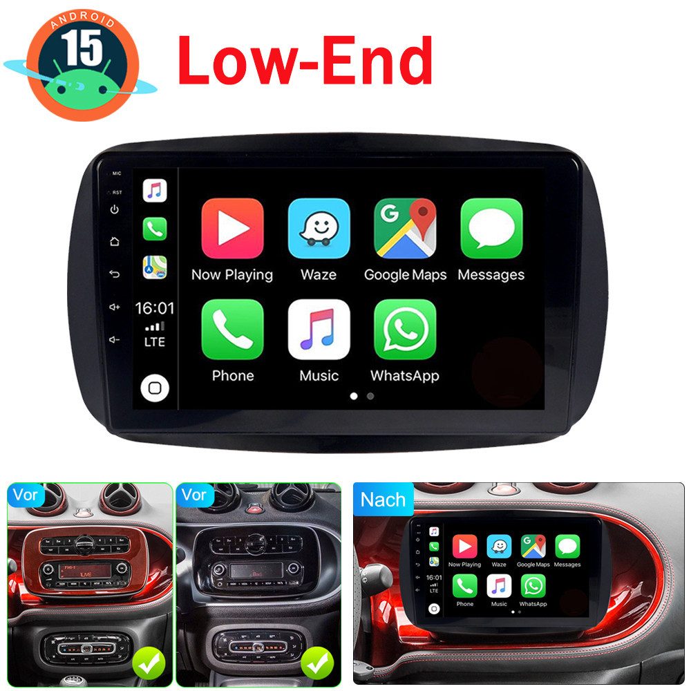 A-Sure Android 15 Carplay 4/8 Core Für Mercedes Benz Smart Forfour Fortwo 453 Autoradio (Digitalradio (DAB), FM, AM, 1280*800 IPS Screen)