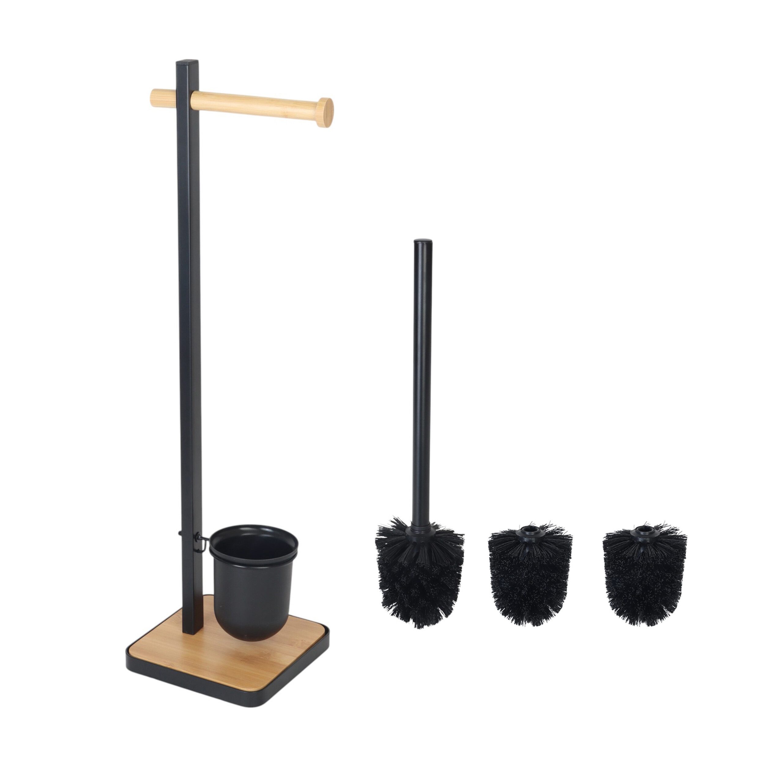 relaxdays WC-Garnitur Bambus Schwarz 2in1 Set günstig online kaufen