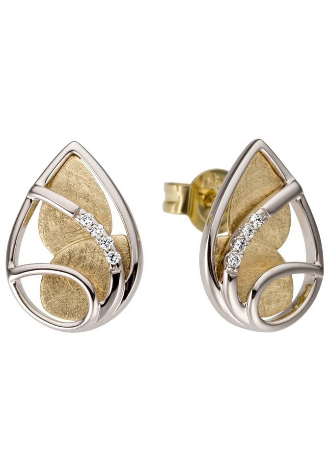 JOBO Paar Ohrstecker Tropfen, 585 Gold bicolor mit 8 Diamanten