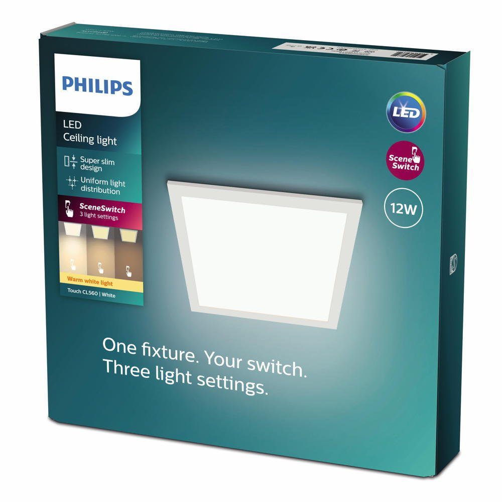 Philips LED Deckenleuchte LED Ja, LED, 12W Deckenlampe, Touch Deckenleuchte Deckenlicht 1100lm Weiß keine verbaut, Angabe, Warmweiß, Leuchtmittel Deckenbeleuchtung, fest in warmweiss, enthalten: 328x328mm