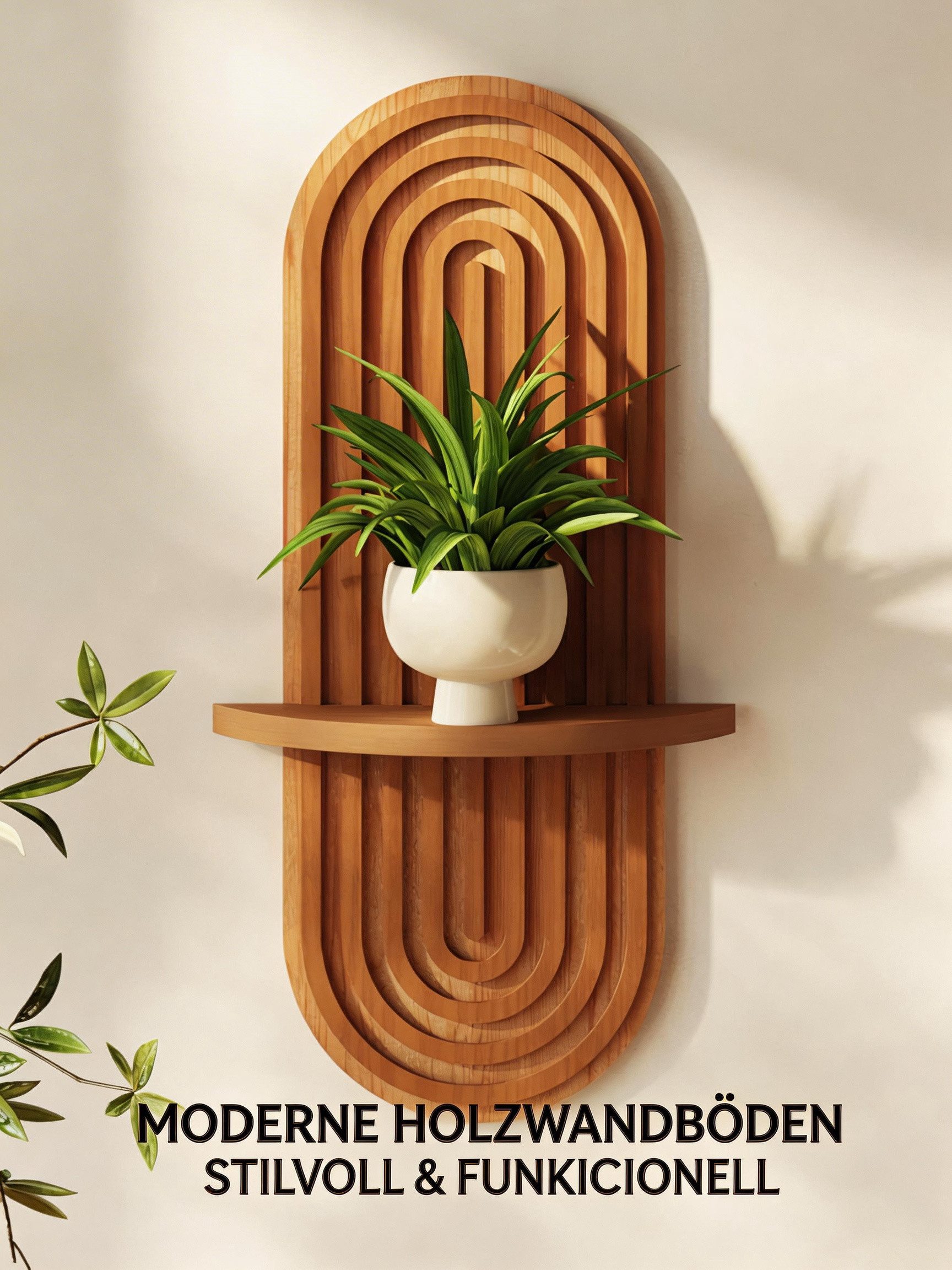 Bamworld Deko-Wandregal 2-stufiges Holz-Wandregal im Boho-Stil, 23x43 cm, 1-tlg., Mid-Century Modern Deko für Wohnraum, Schlafzimmer & Bad – Bild 3 von 5