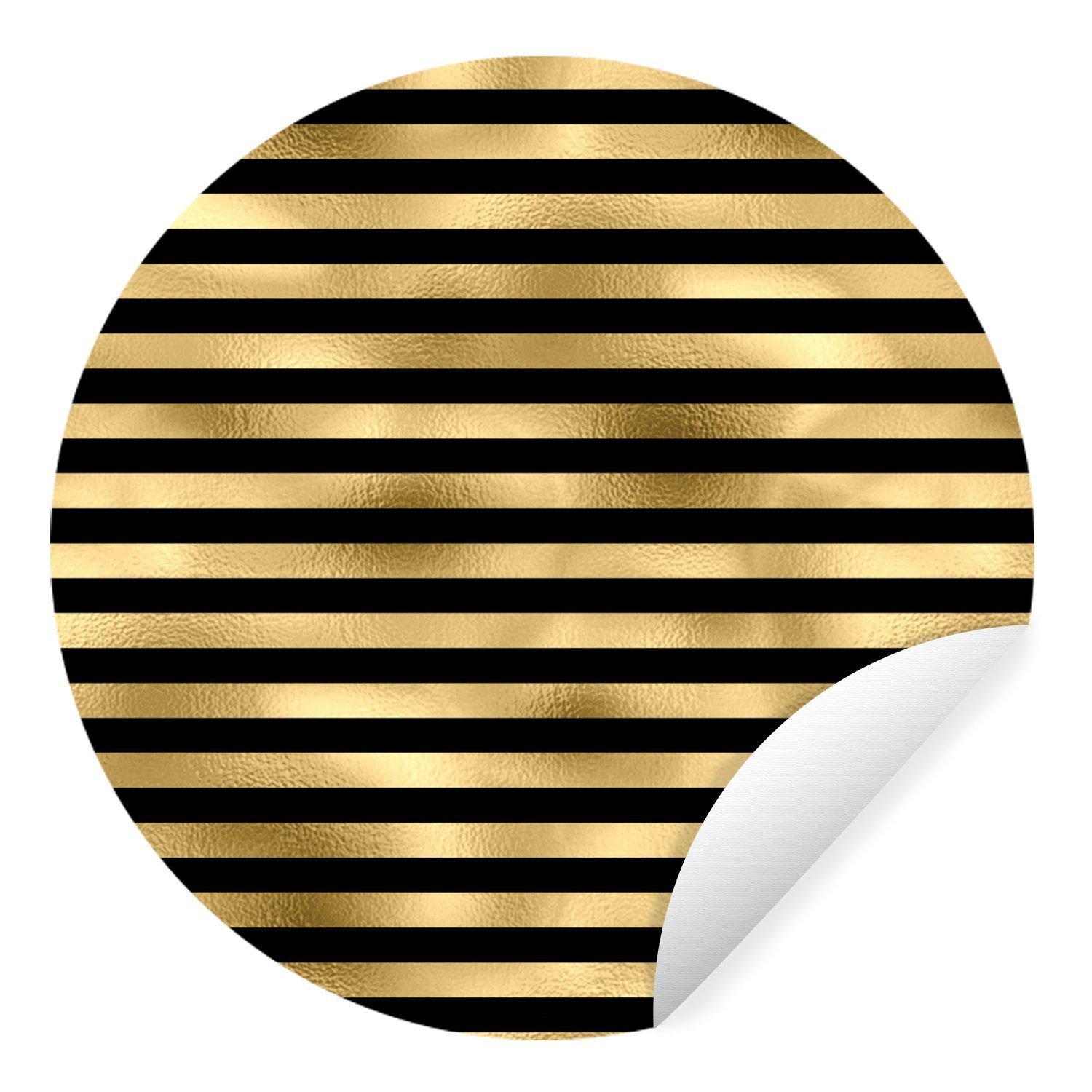 MuchoWow Wandsticker Muster - Schwarz - Gold (1 St), Tapetenkreis für Kinderzimmer, Tapetenaufkleber, Rund, Wohnzimmer