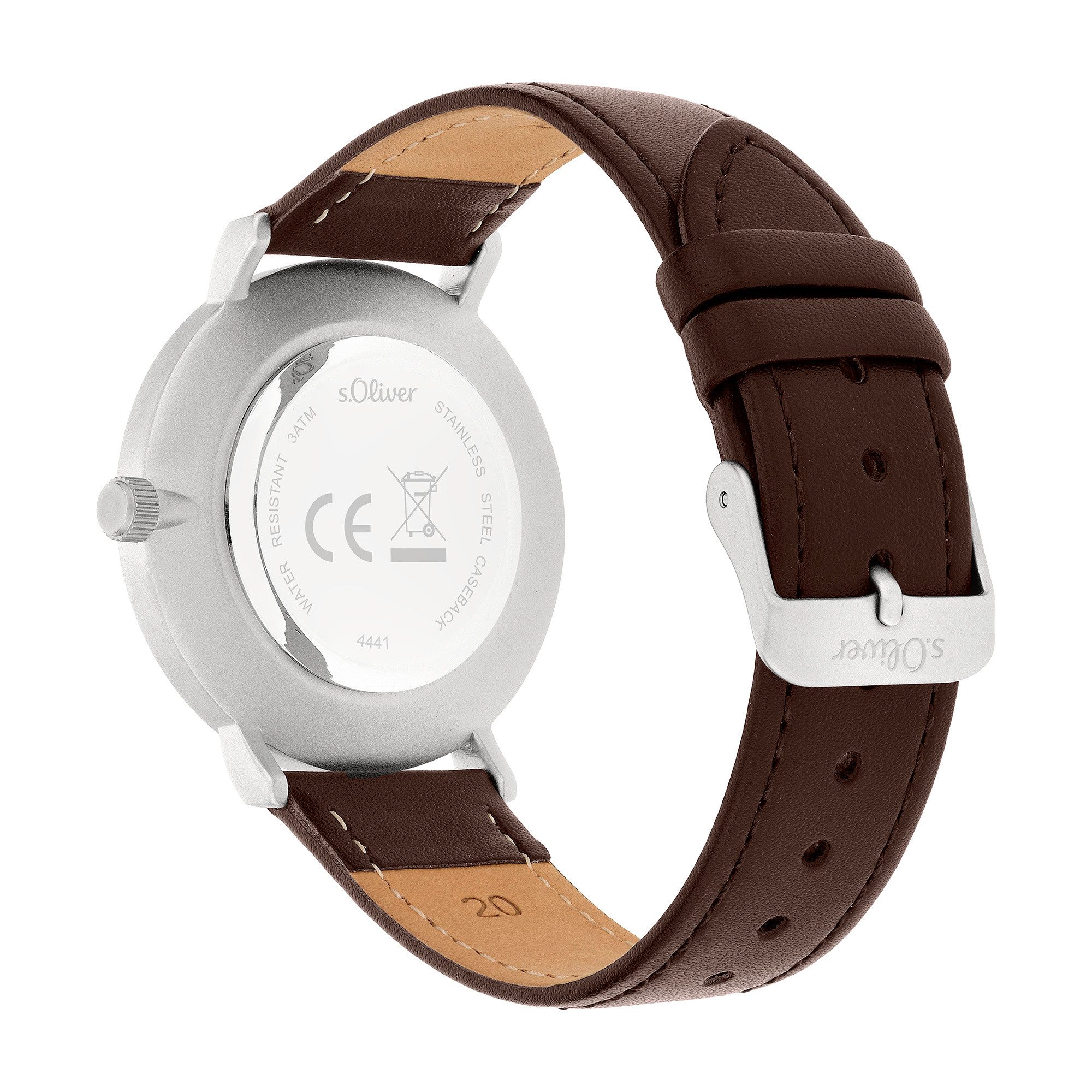 s.Oliver Quarzuhr Basic Leather SO-4441-LQ, Armbanduhr, Herrenuhr, analog