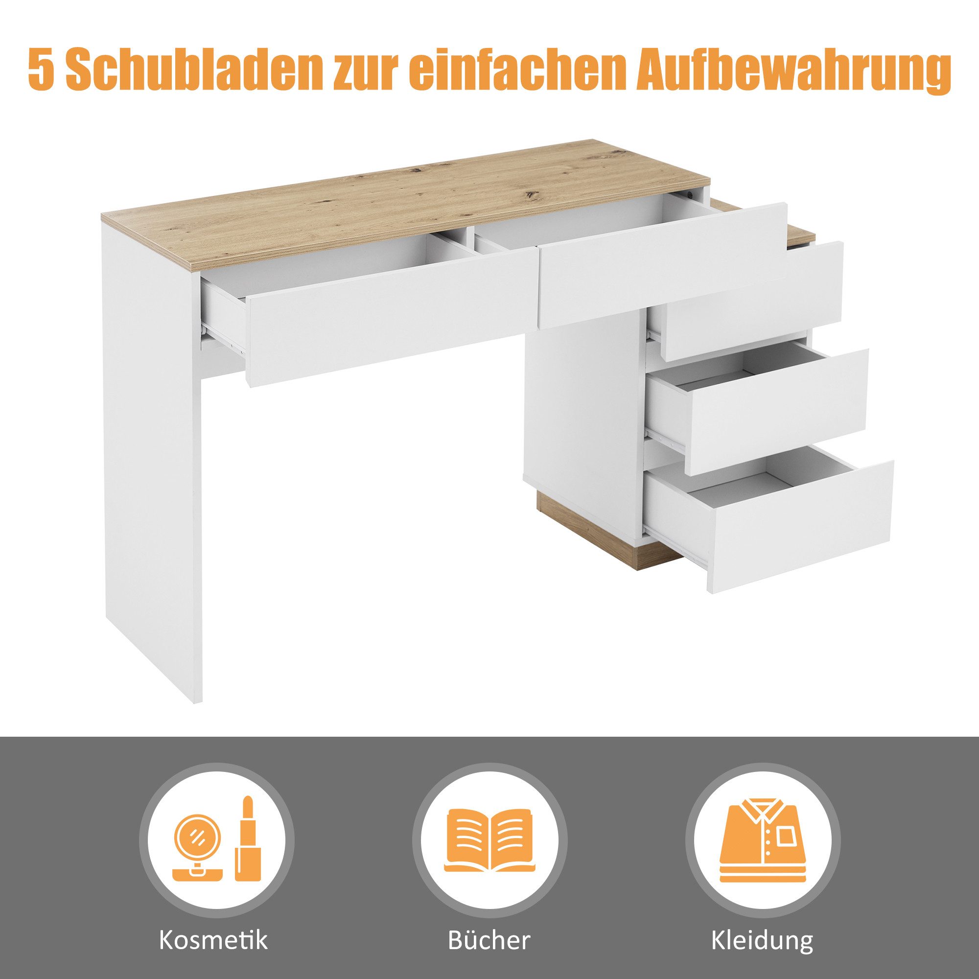 Celya Schminktisch Funktion von Aufbewahrung mit 5 Schubladen, für Schlafzimmer – Bild 5 von 5