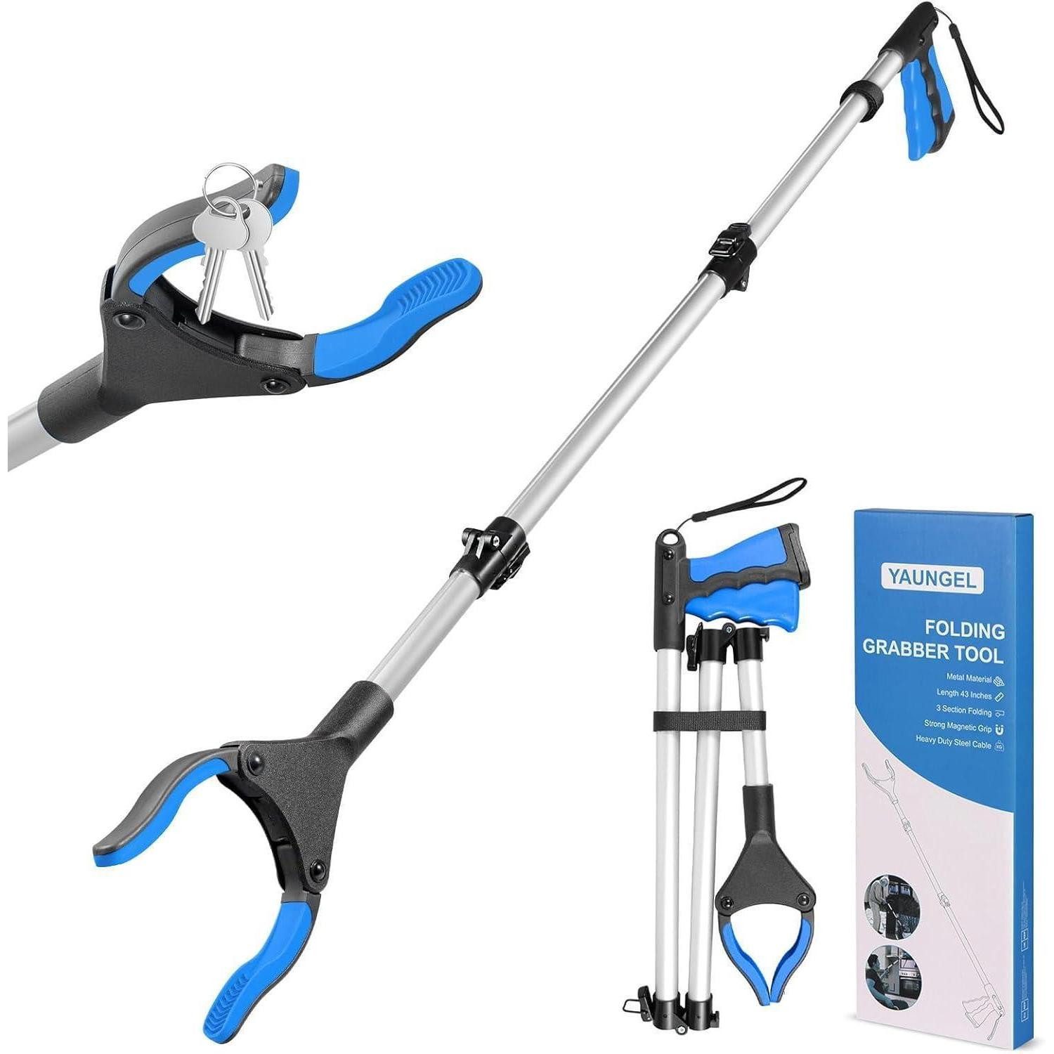 LuxusKollektion Greifzange Greifzange 91cm Magnet Greifarm 360 drehbar Senioren 91cm Bleu