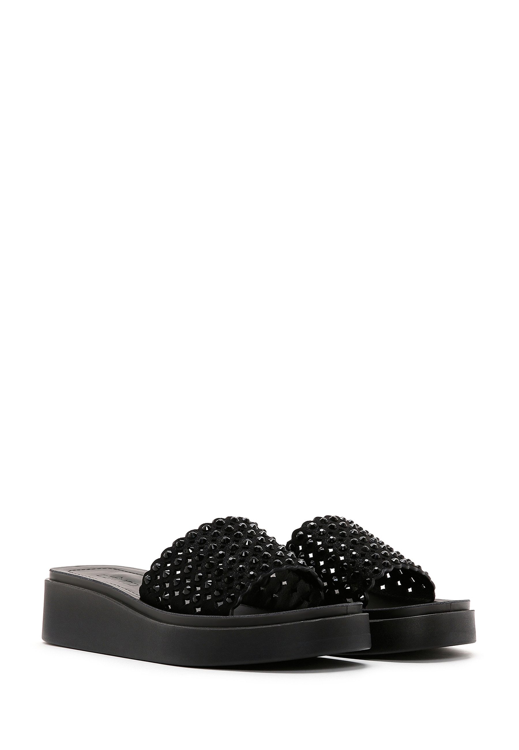 Derimod Pantoletten aus Kunstleder mit Strass-Details Mules Kunstleder, Verzierte Riemen, Slip-On-Stil
