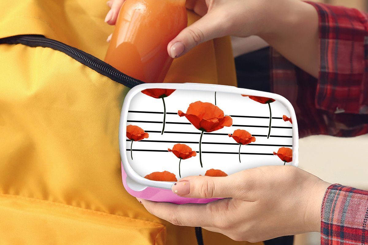 MuchoWow Lunchbox Musik für Mohn, Brotdose Kinder, - Erwachsene, (2-tlg), Kunststoff Brotbox Mädchen, Snackbox, Kunststoff, rosa