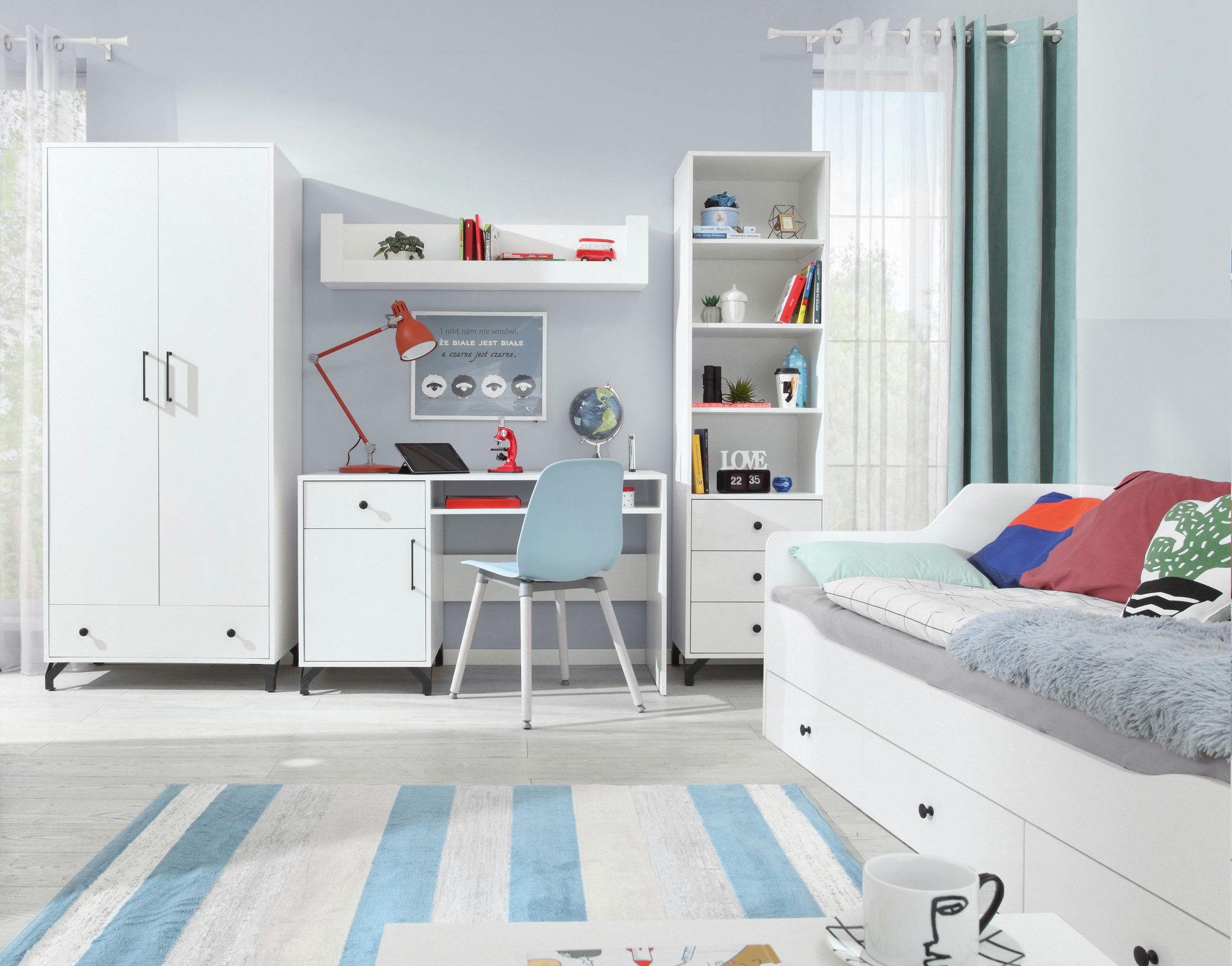 möbel-direkt.de Jugendzimmer-Set Hemma in Weiß Hochglanz, (Komplett Set, 1-tlg., in verschiedenen Varianten oder als Einzelmöbel wählbar), Weiß Hochglanz-Fronten mit ABS-Kanten und schwarzen Metallgriffen