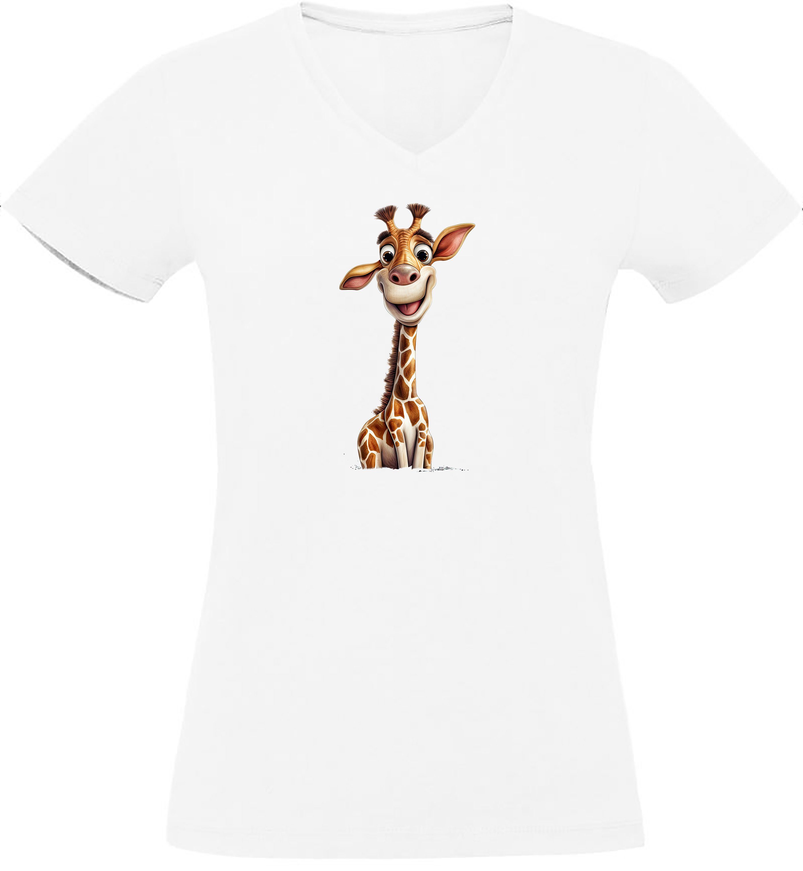 V-Ausschnitt Fit, MyDesign24 weiss - Baby Wildtier Giraffe Slim Shirt Print mit T-Shirt Damen Aufdruck i273 Baumwollshirt